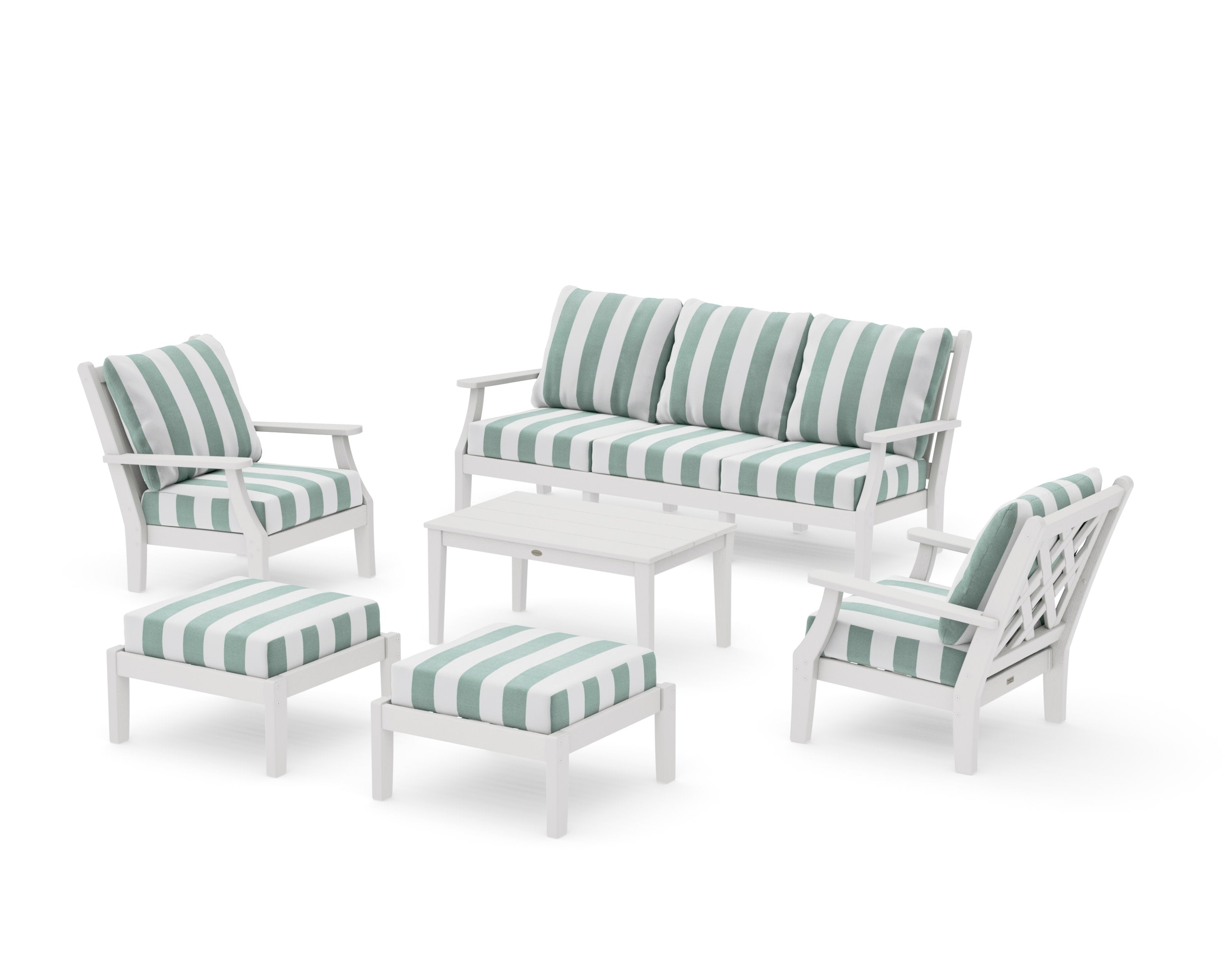 Wovendale 6-Piece Lounge Sofa Set in Vintage White / Cabana Stripe Glacier Spa