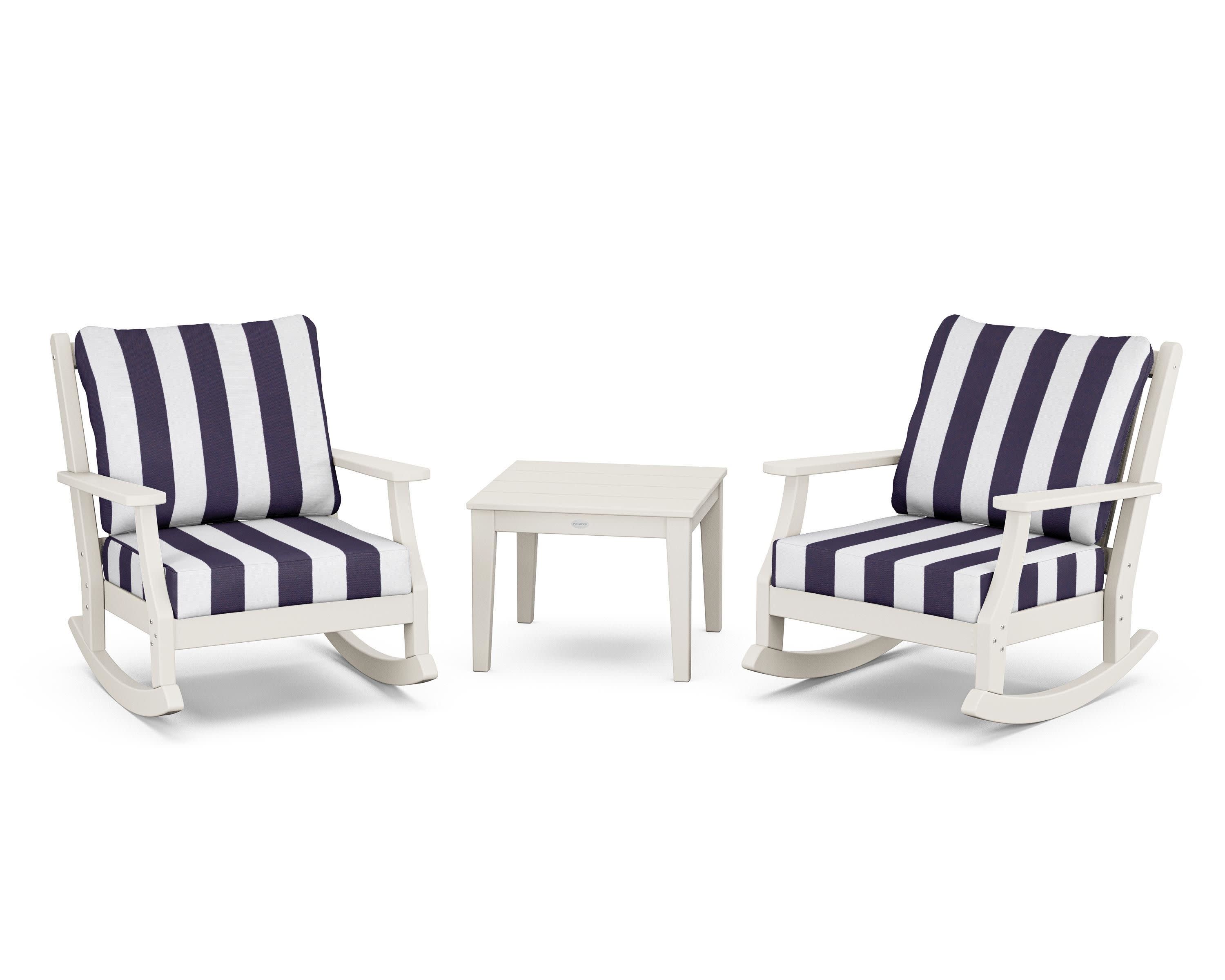 Wovendale 3-Piece Deep Seating Rocker Set in Sand / Cabana Stripe Navy