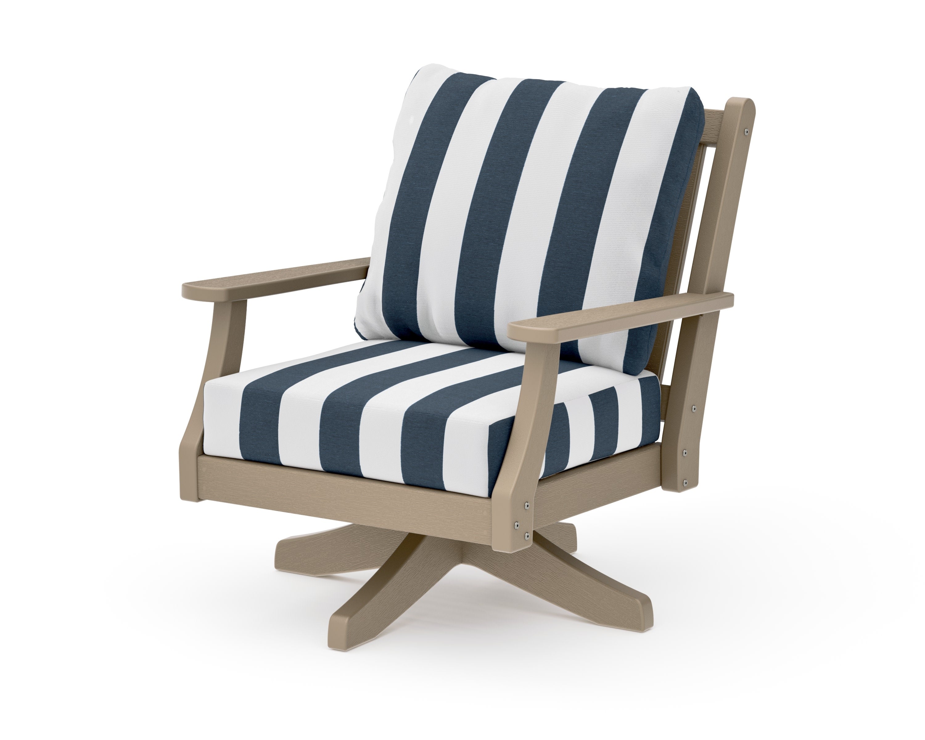Wovendale Deep Seating Swivel Chair in Vintage Sahara / Cabana Stripe Marine Indigo