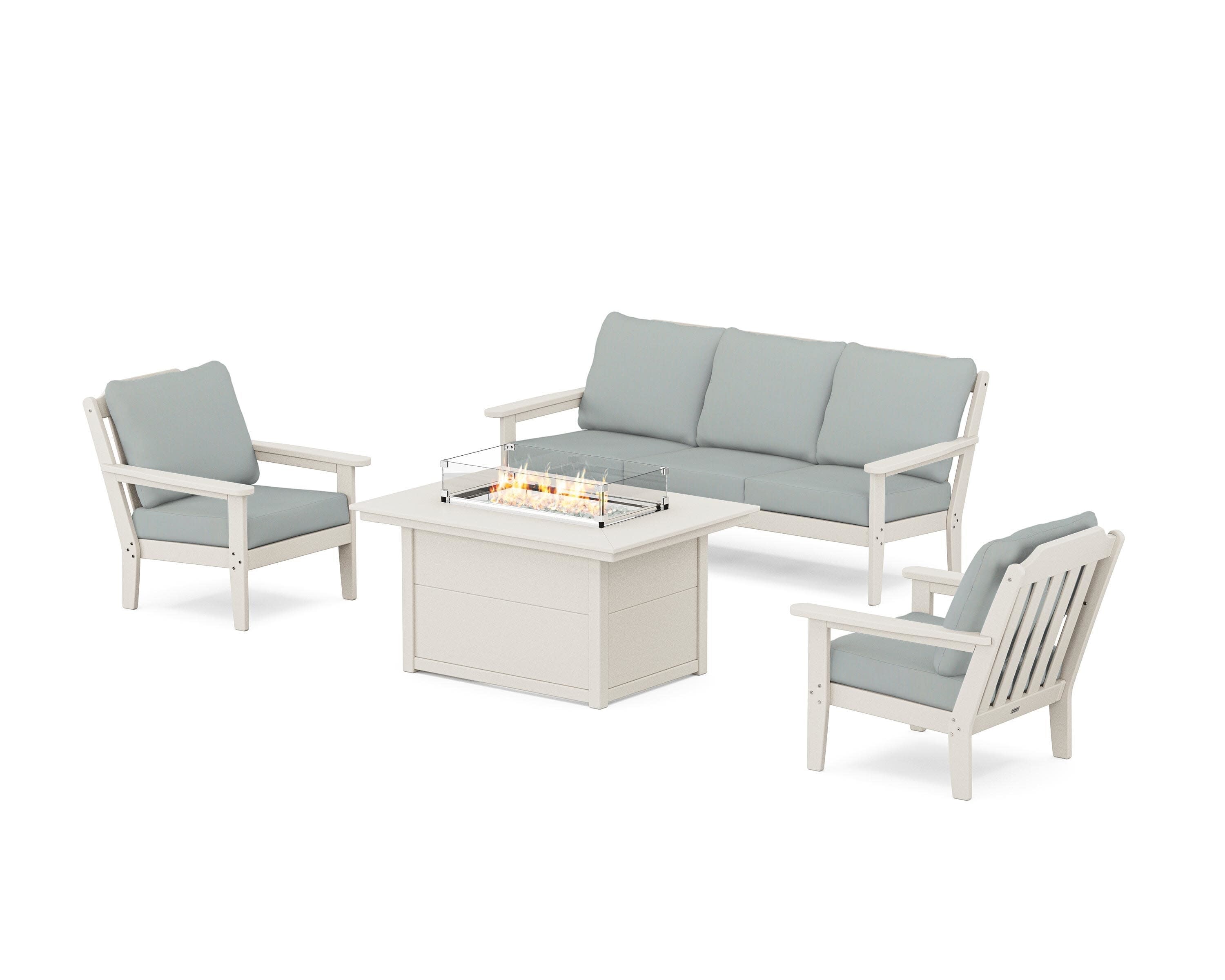 Cottage Deep Seating Fire Pit Table Set in Sand / Spa