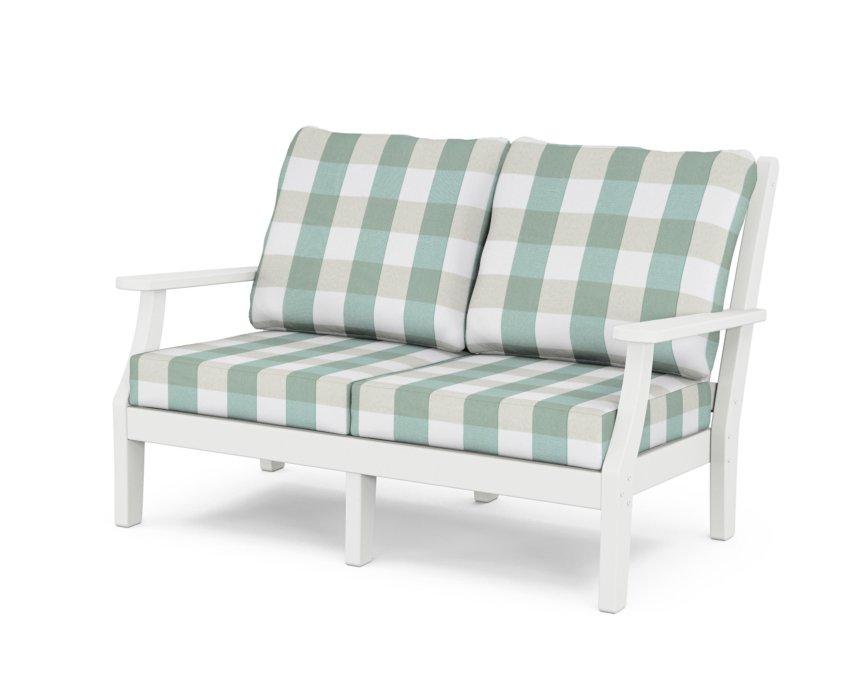 Wovendale Deep Seating Loveseat in White / Buffalo Plaid Glacier Spa