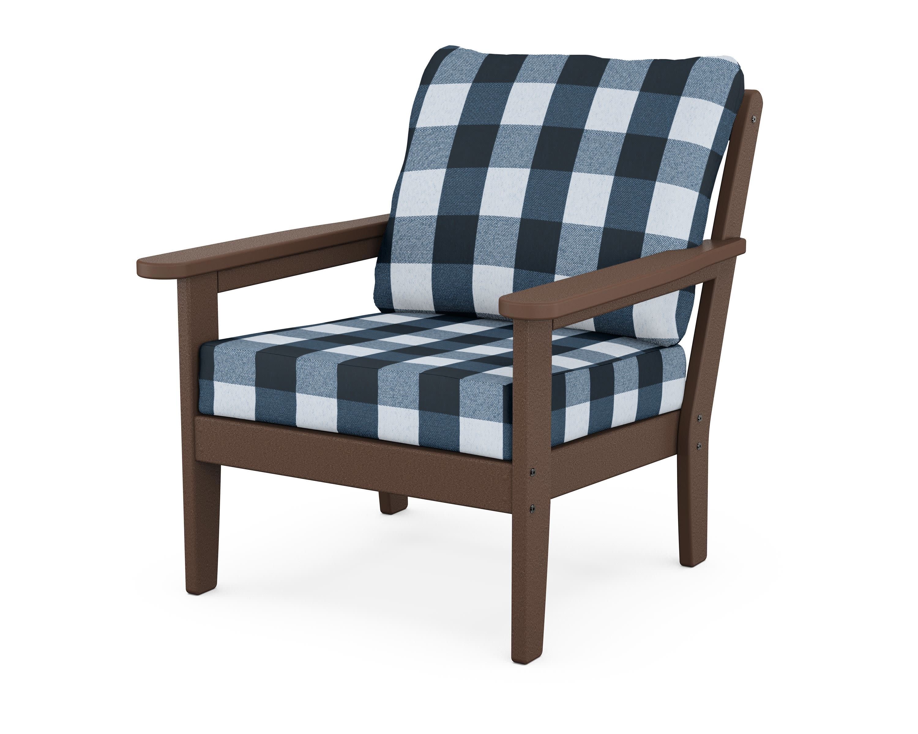 Cottage Deep Seating Chair in Mahogany / Buffalo Plaid Marine Indigo