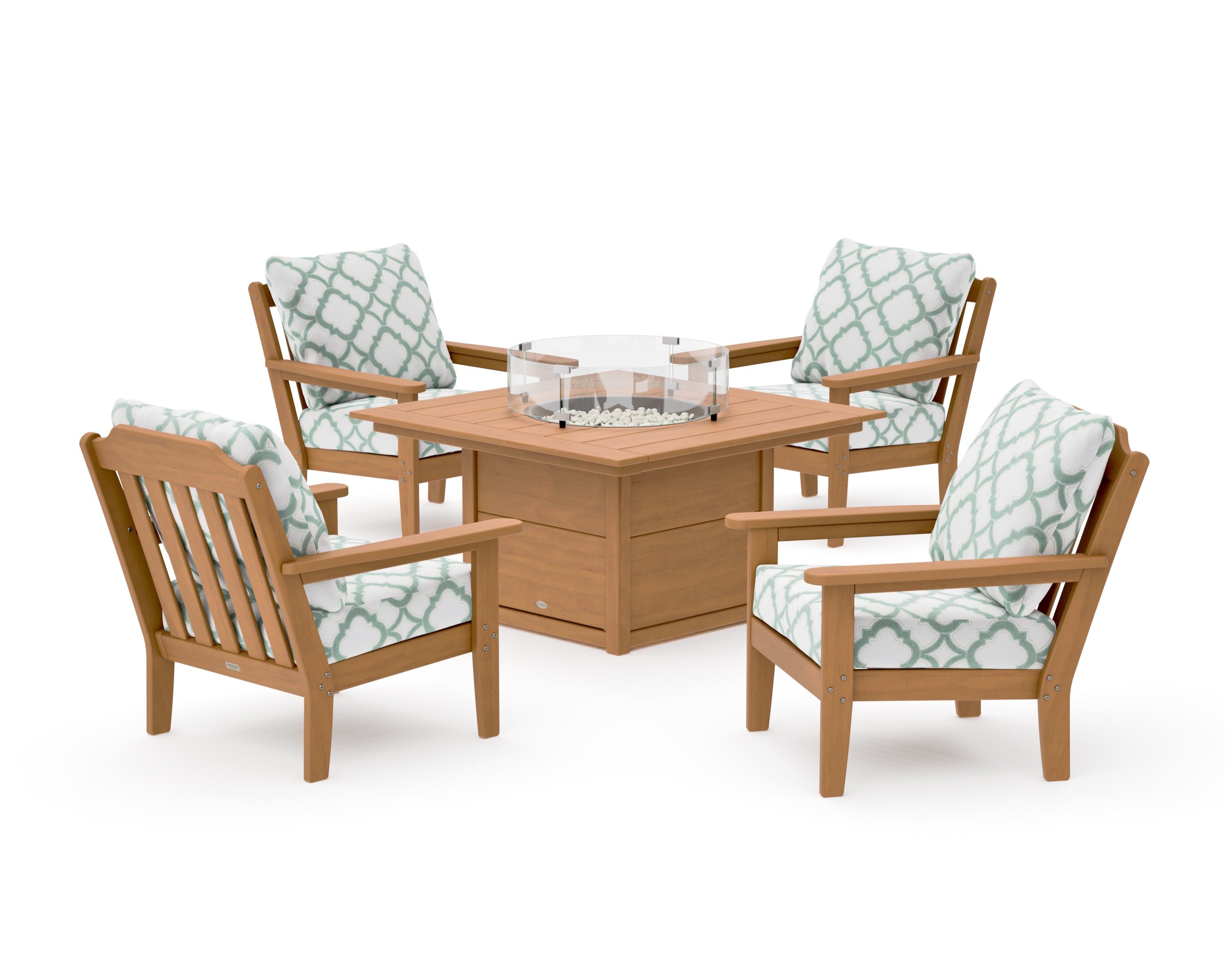 Cottage 5-Piece Deep Seating Set with Fire Pit Table in Natural / Trellis Glacier Spa