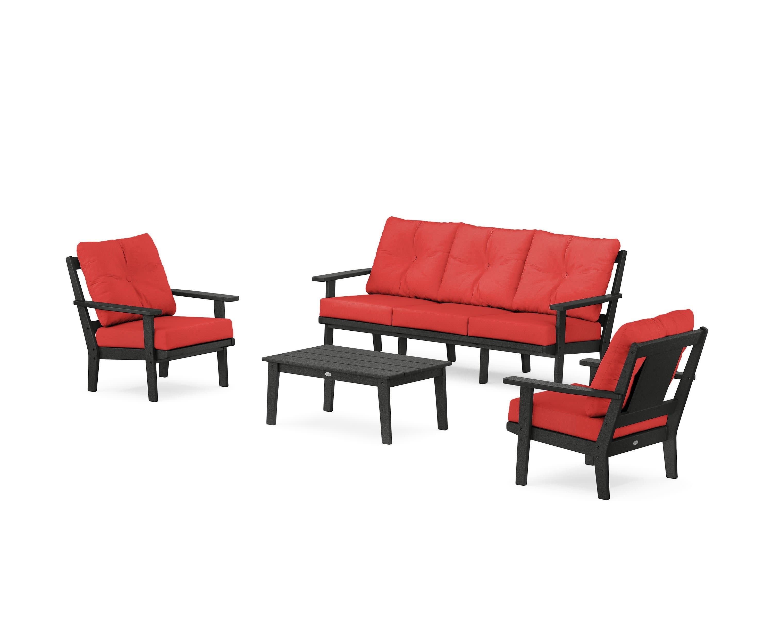 Prairie 4-Piece Deep Seating Set with Sofa in Black / Crimson Linen