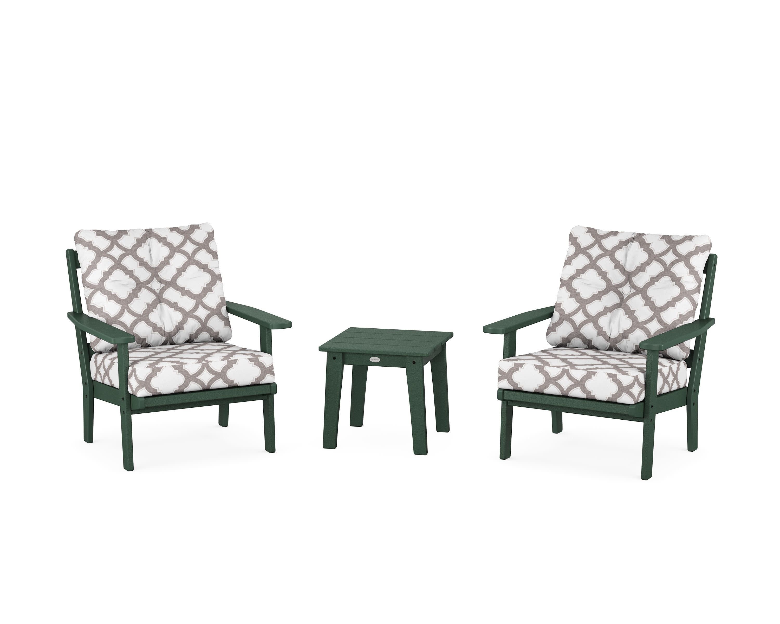 Prairie 3-Piece Deep Seating Set in Green / Trellis Grey Mist