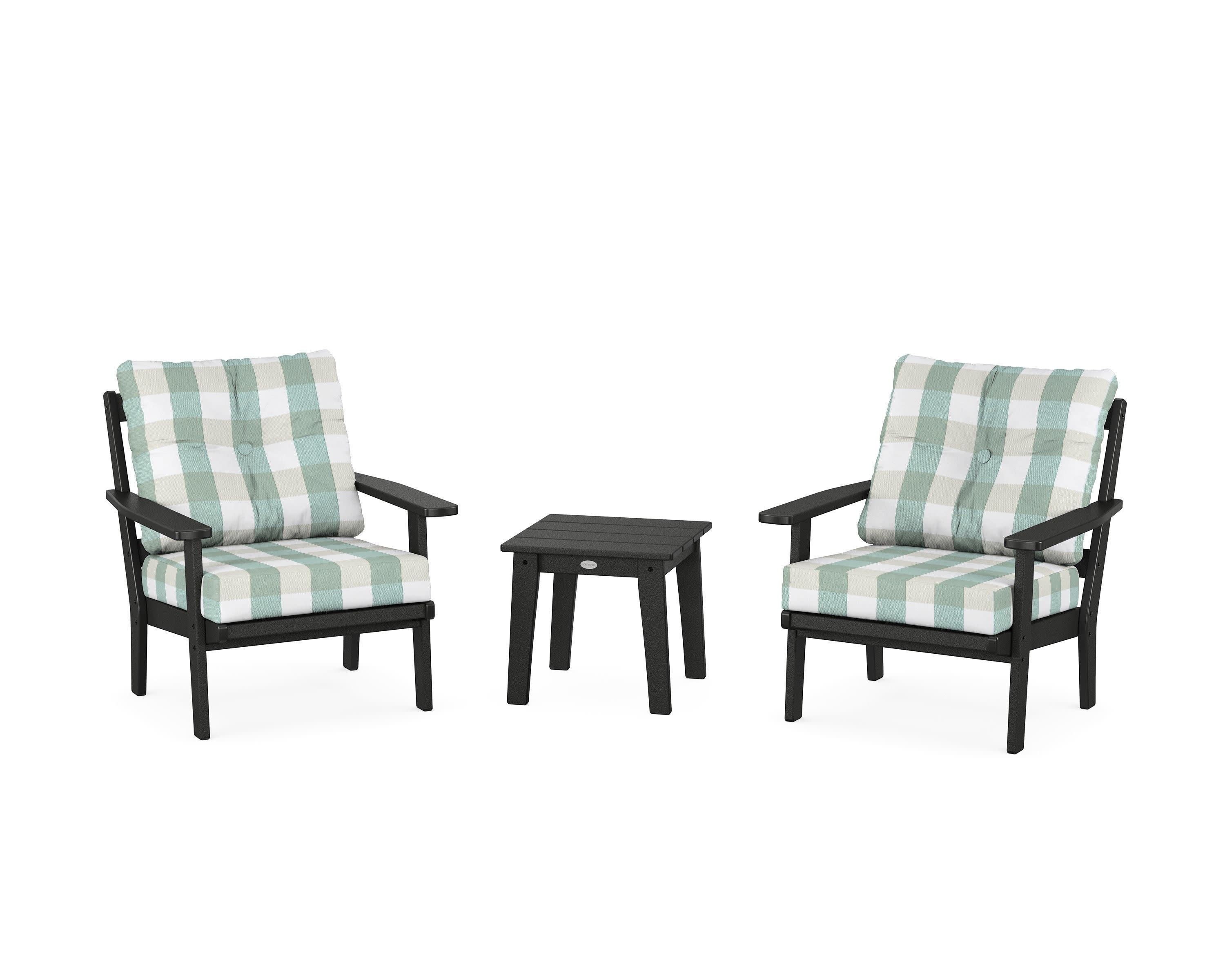 Prairie 3-Piece Deep Seating Set in Black / Buffalo Plaid Glacier Spa