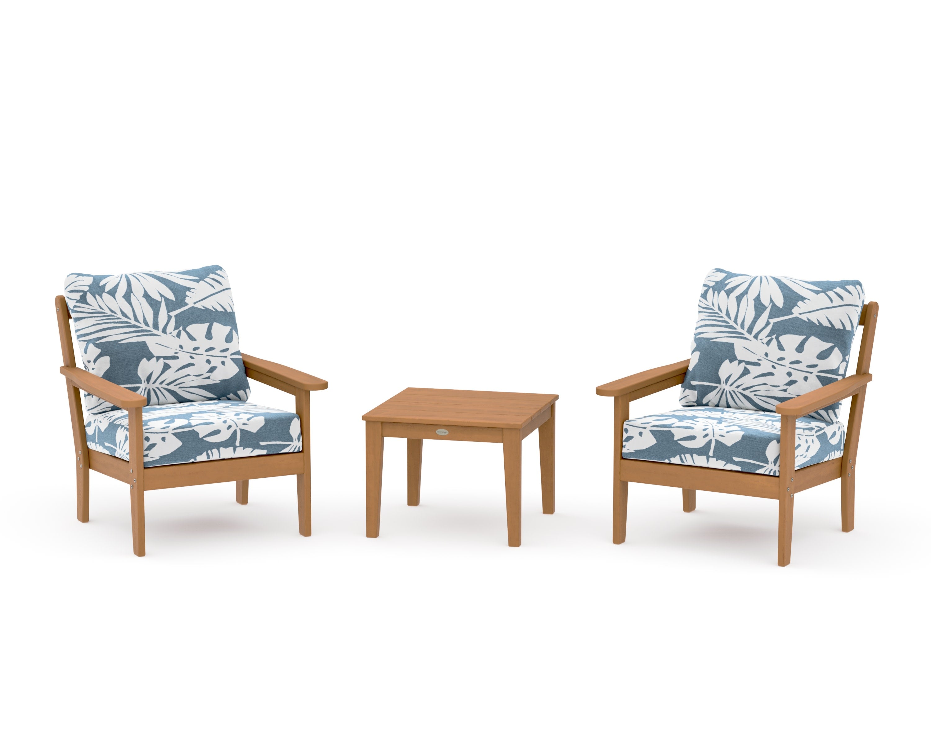 Cottage 3-Piece Deep Seating Set in Natural / Leaf Sky Blue