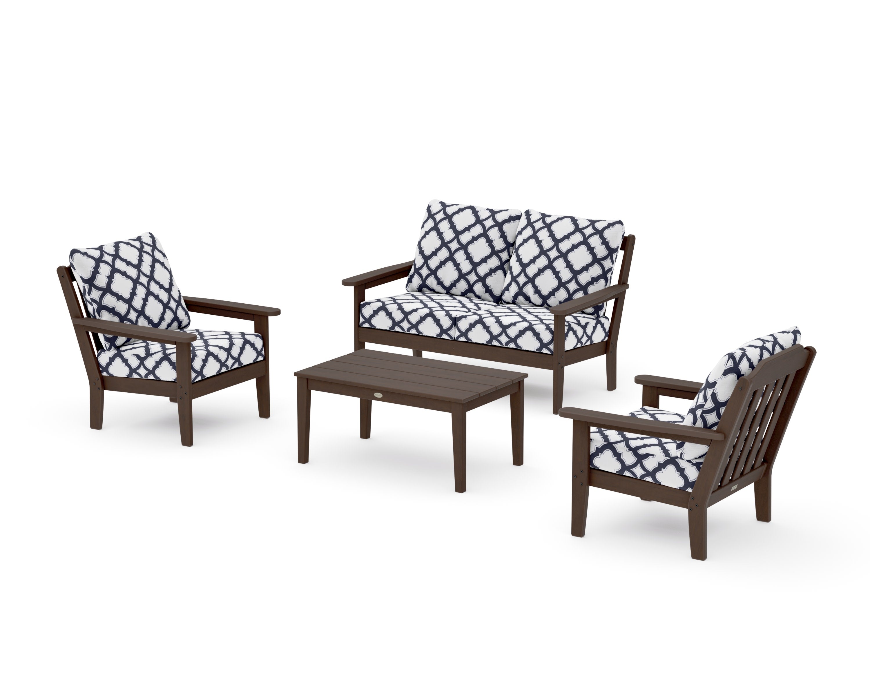 Cottage 4-Piece Deep Seating Set with Loveseat in Kona / Trellis Navy