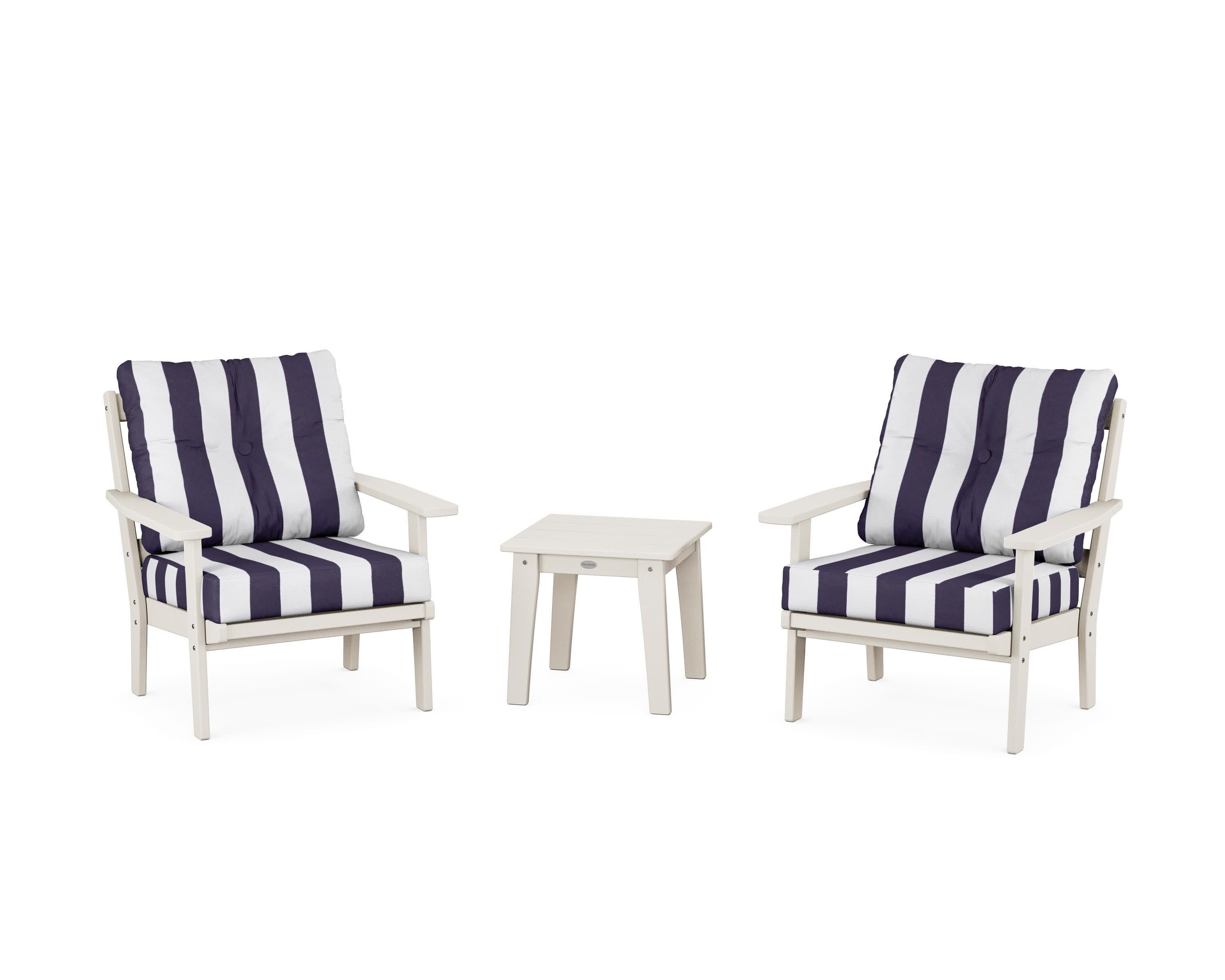 Prairie 3-Piece Deep Seating Set in Sand / Cabana Stripe Navy