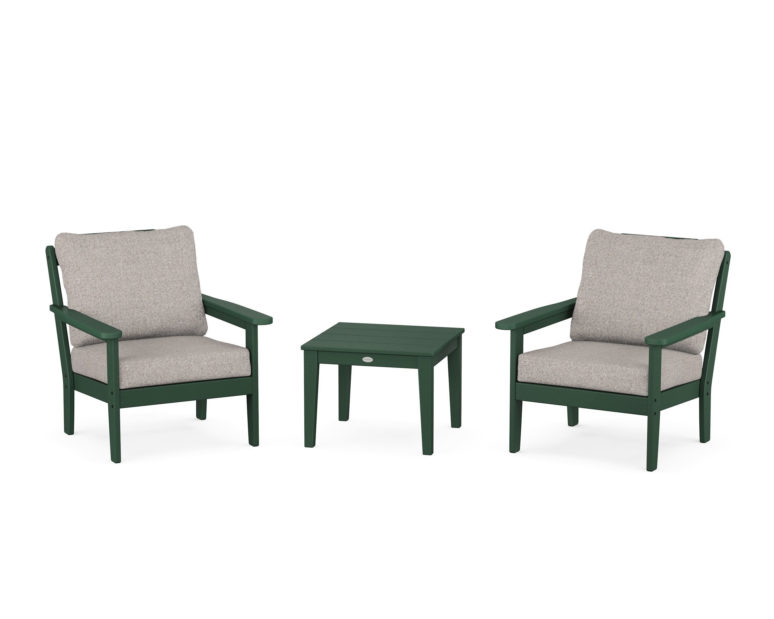 Cottage 3-Piece Deep Seating Set in Green / Weathered Tweed