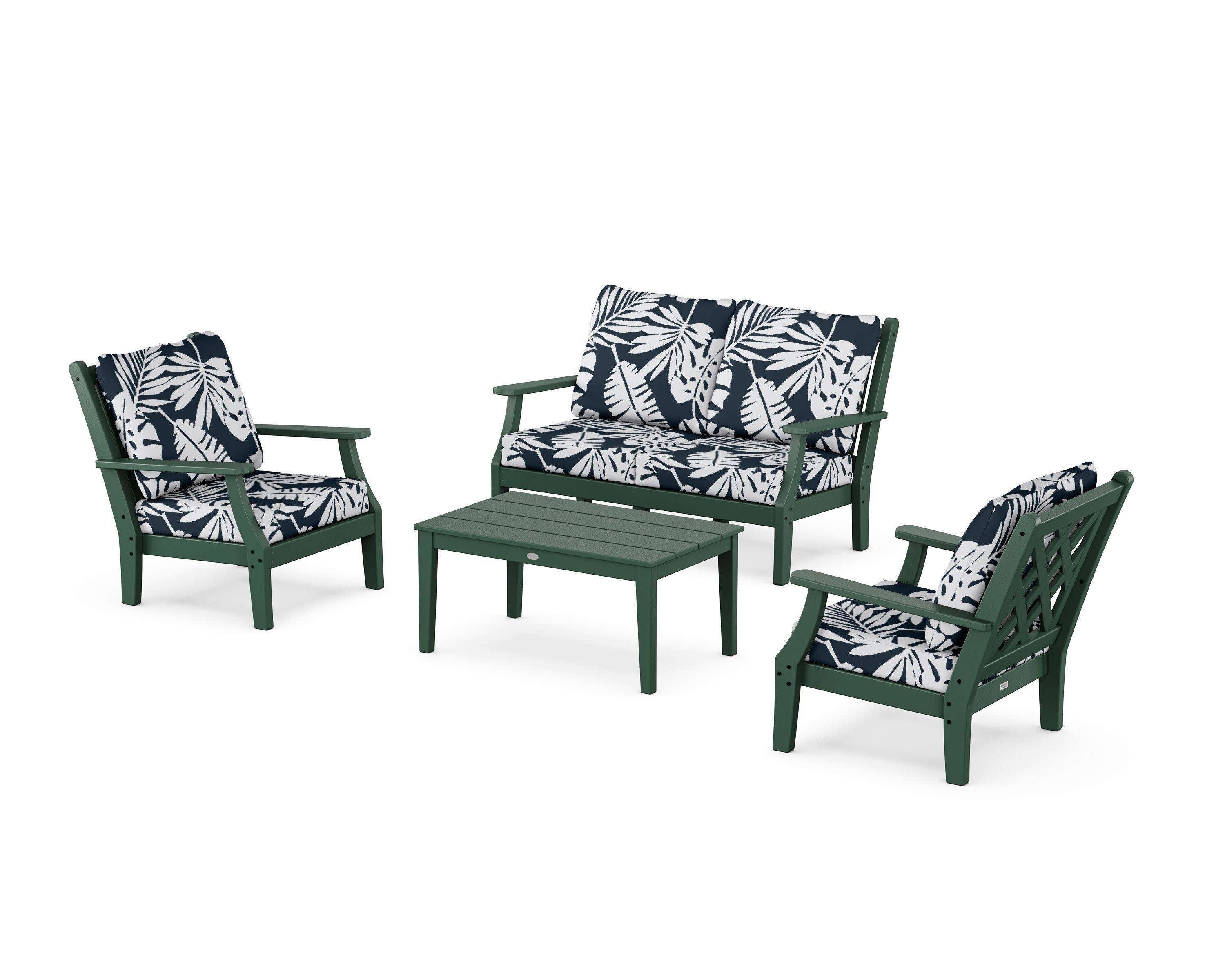 Wovendale 4-Piece Deep Seating Set with Loveseat in Green / Leaf Marine Indigo