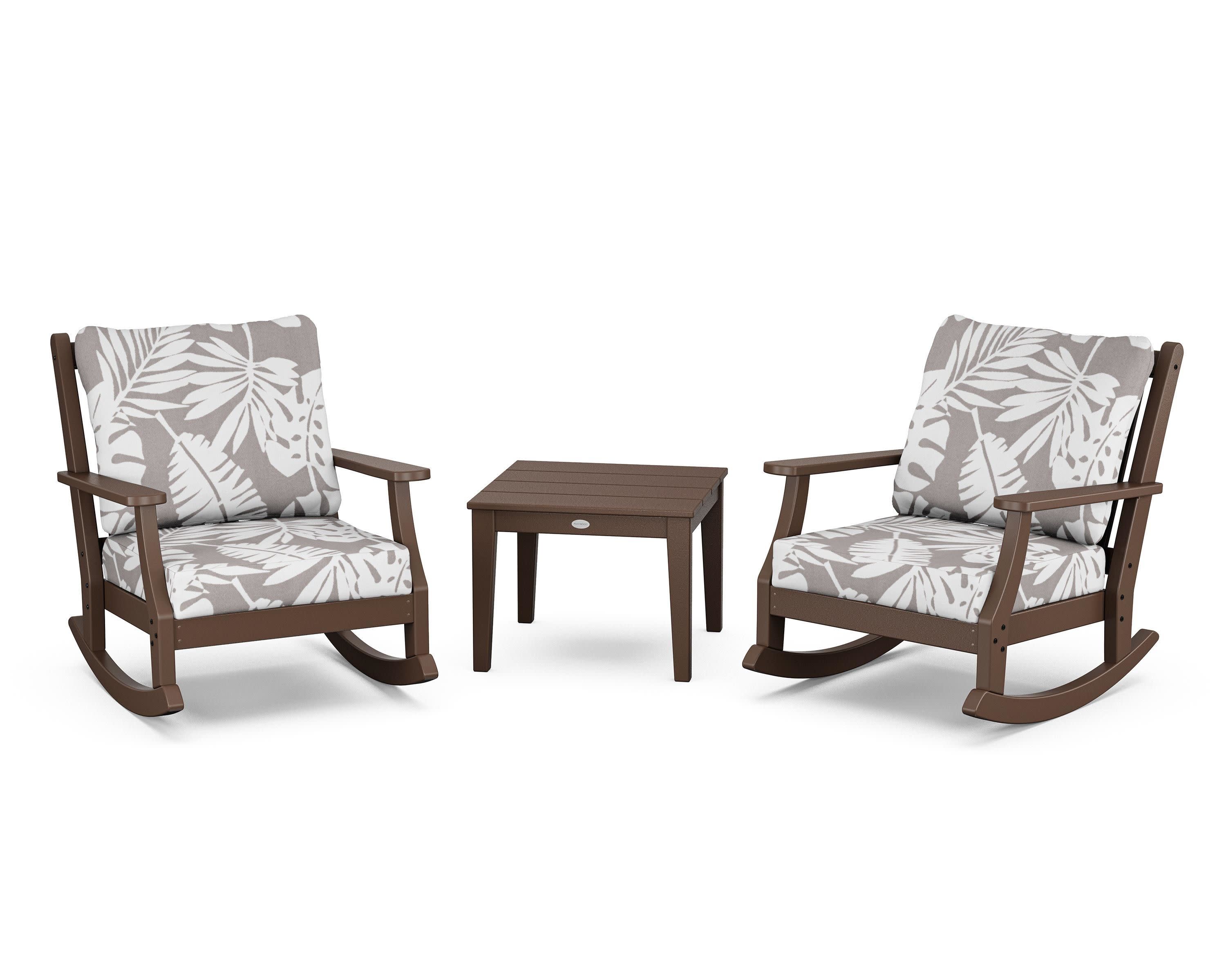 Wovendale 3-Piece Deep Seating Rocker Set in Mahogany / Leaf Grey Mist