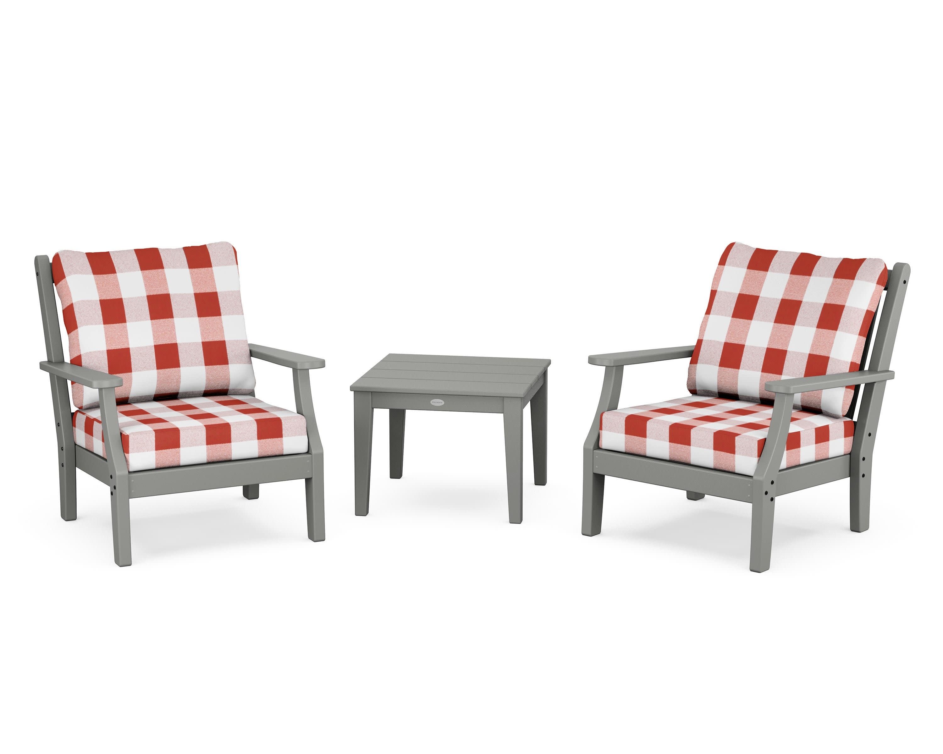 Wovendale 3-Piece Deep Seating Set in Slate Grey / Buffalo Plaid Crimson