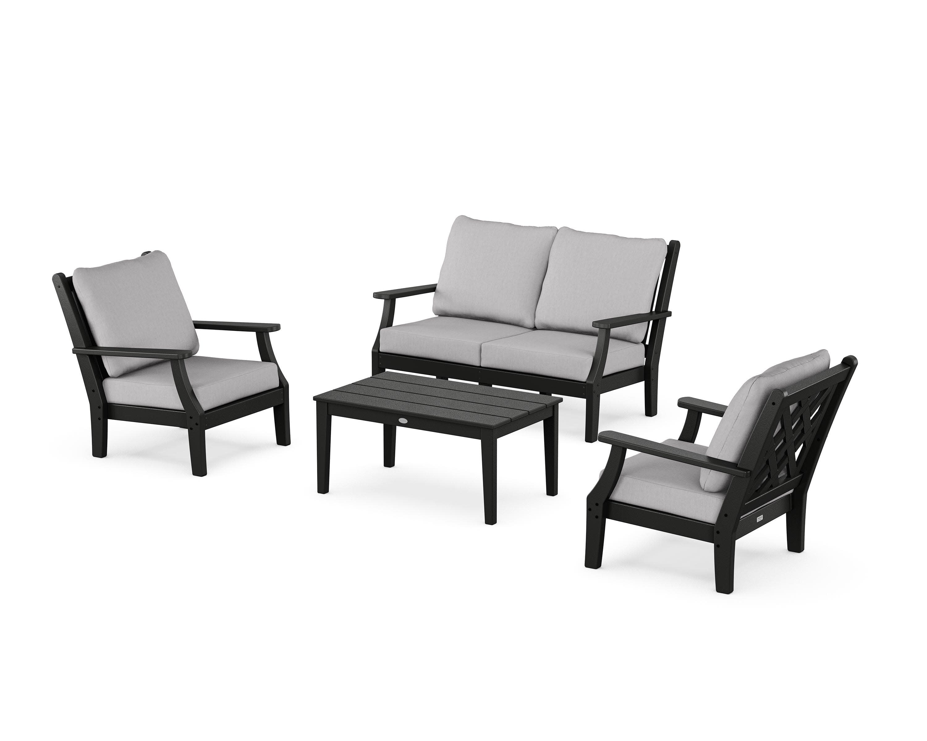 Wovendale 4-Piece Deep Seating Set with Loveseat in Black / Granite