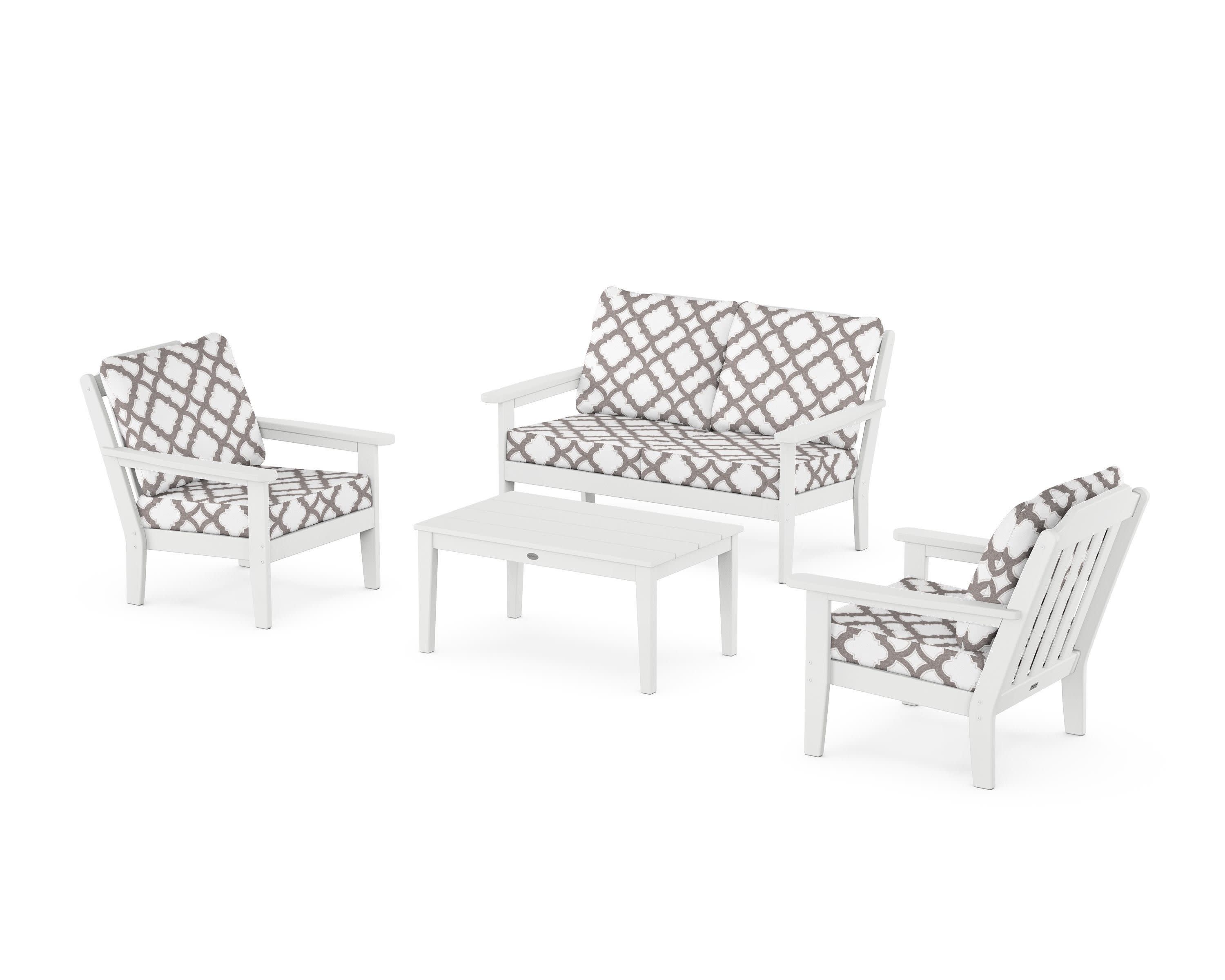 Cottage 4-Piece Deep Seating Set with Loveseat in White / Trellis Grey Mist