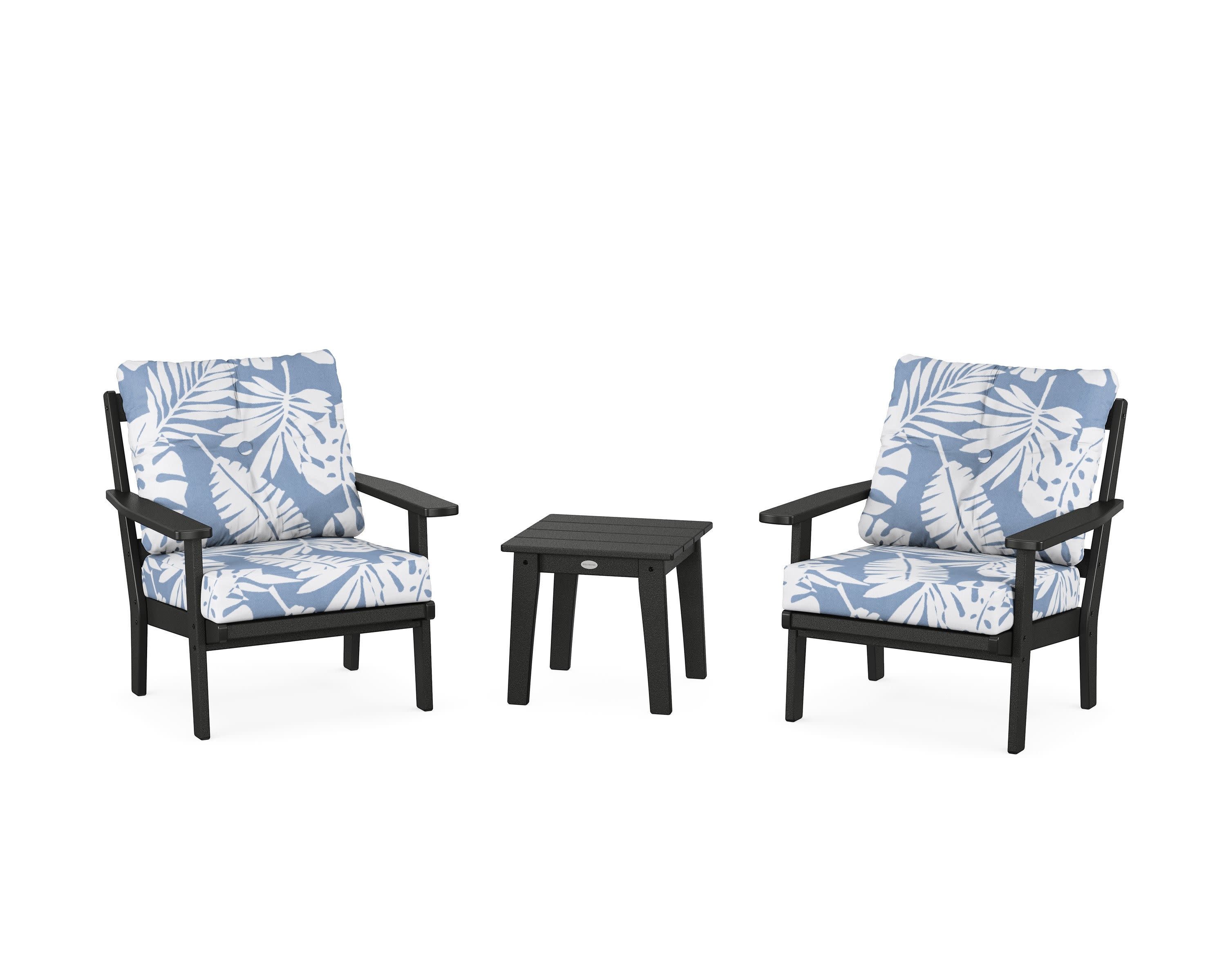 Prairie 3-Piece Deep Seating Set in Black / Leaf Sky Blue