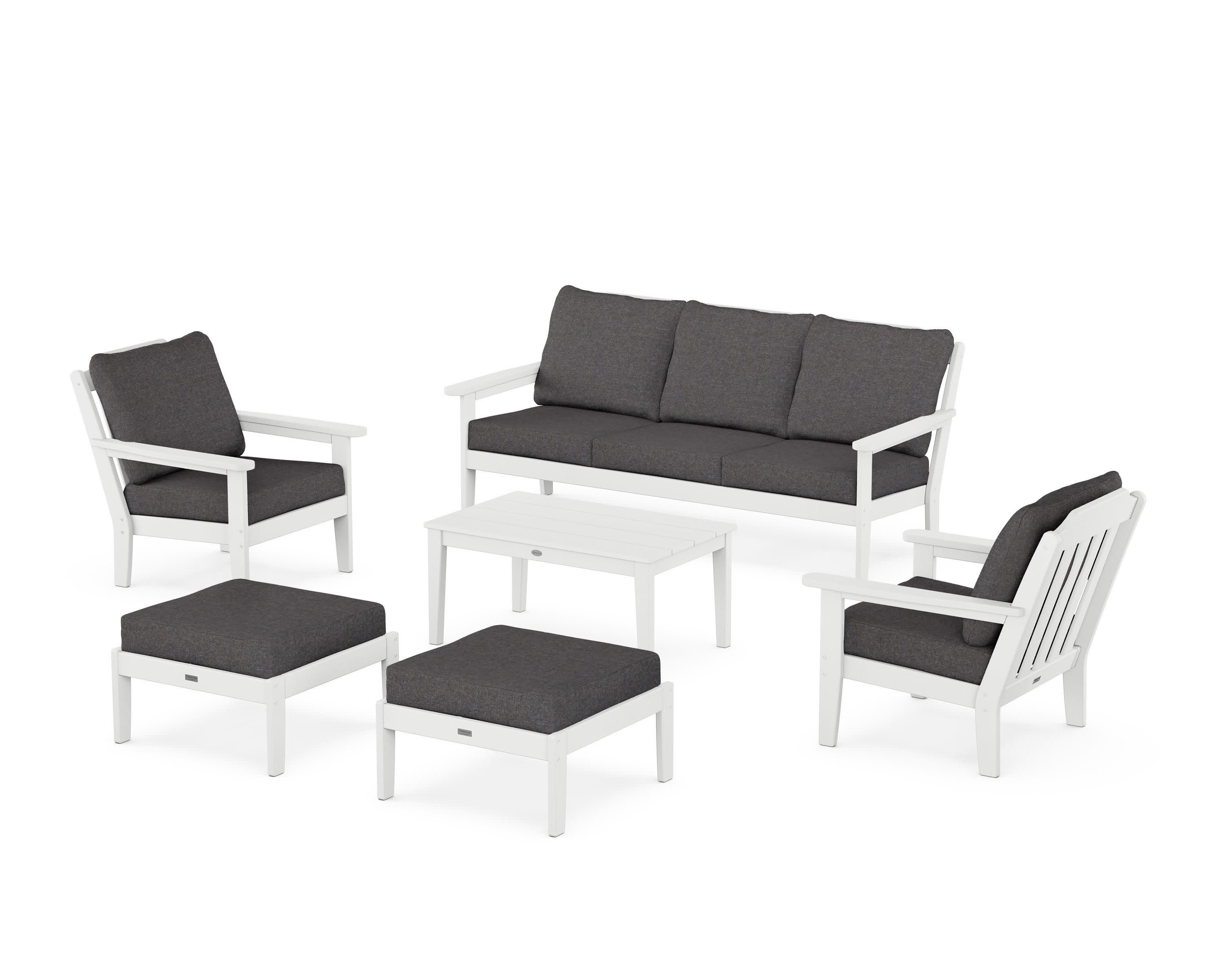 Cottage 6-Piece Lounge Sofa Set in White / Ash Charcoal