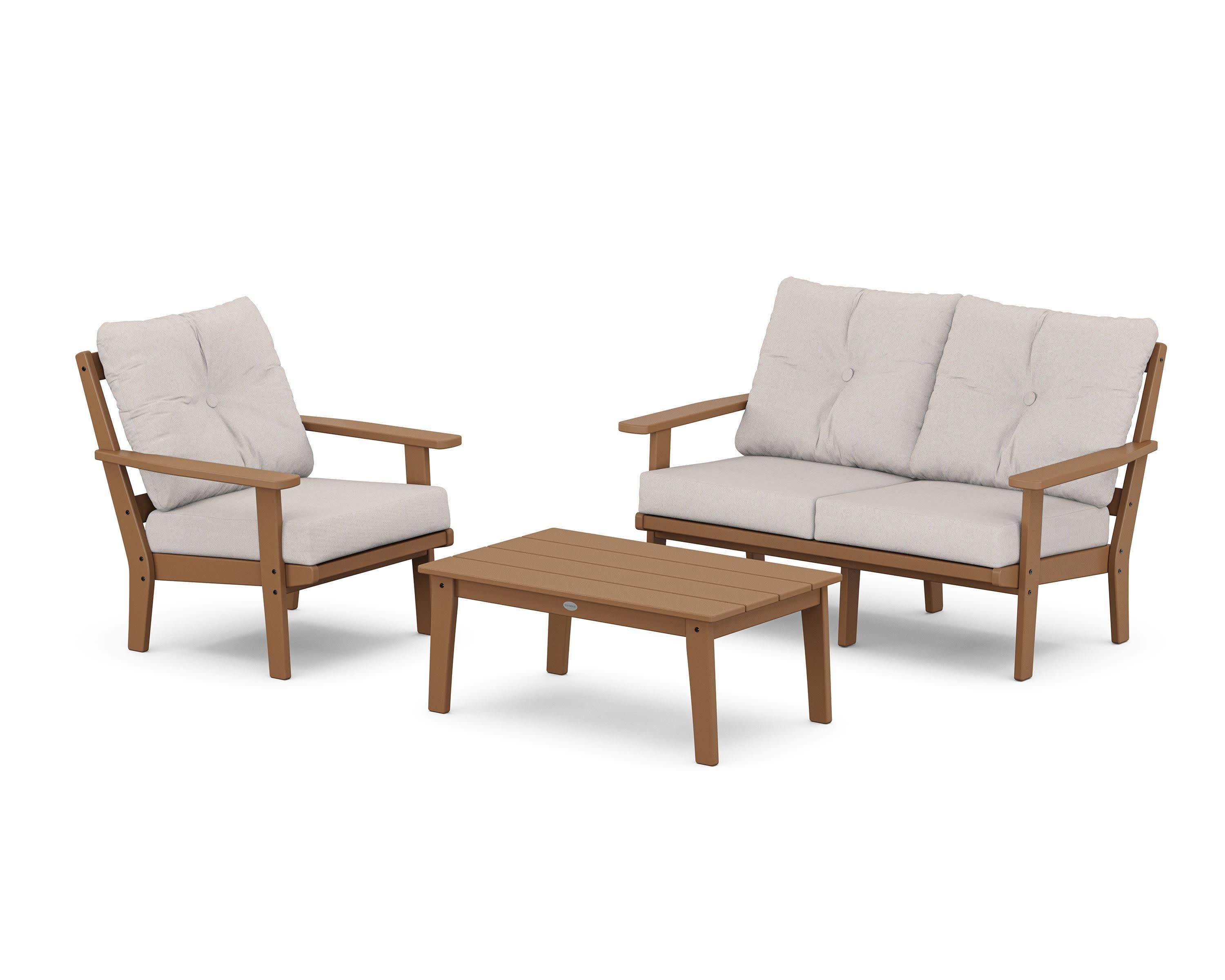 Prairie 3-Piece Deep Seating Set with Loveseat in Teak / Dune Burlap