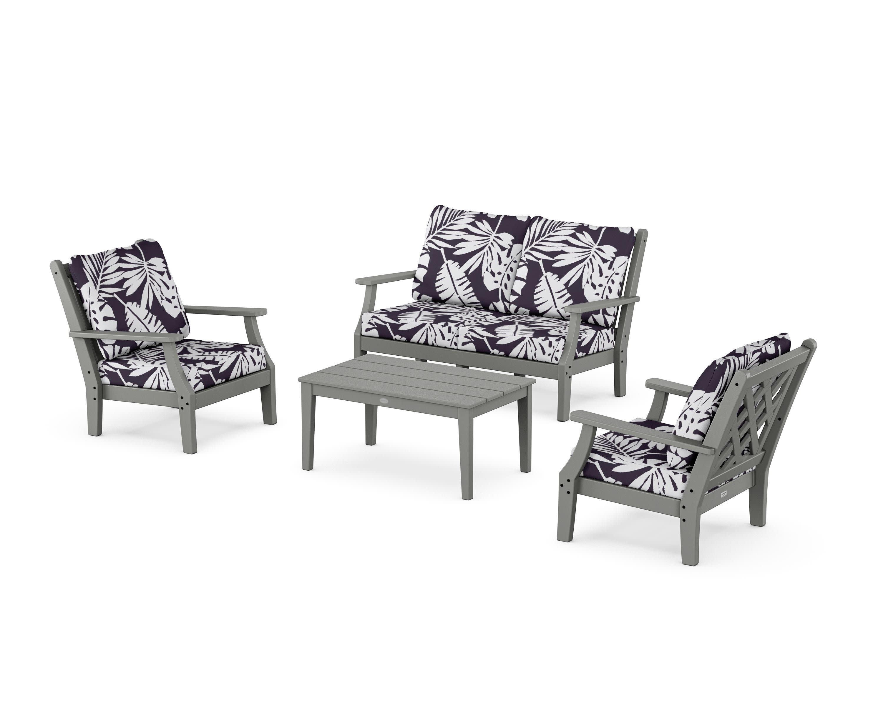 Wovendale 4-Piece Deep Seating Set with Loveseat in Slate Grey / Leaf Navy