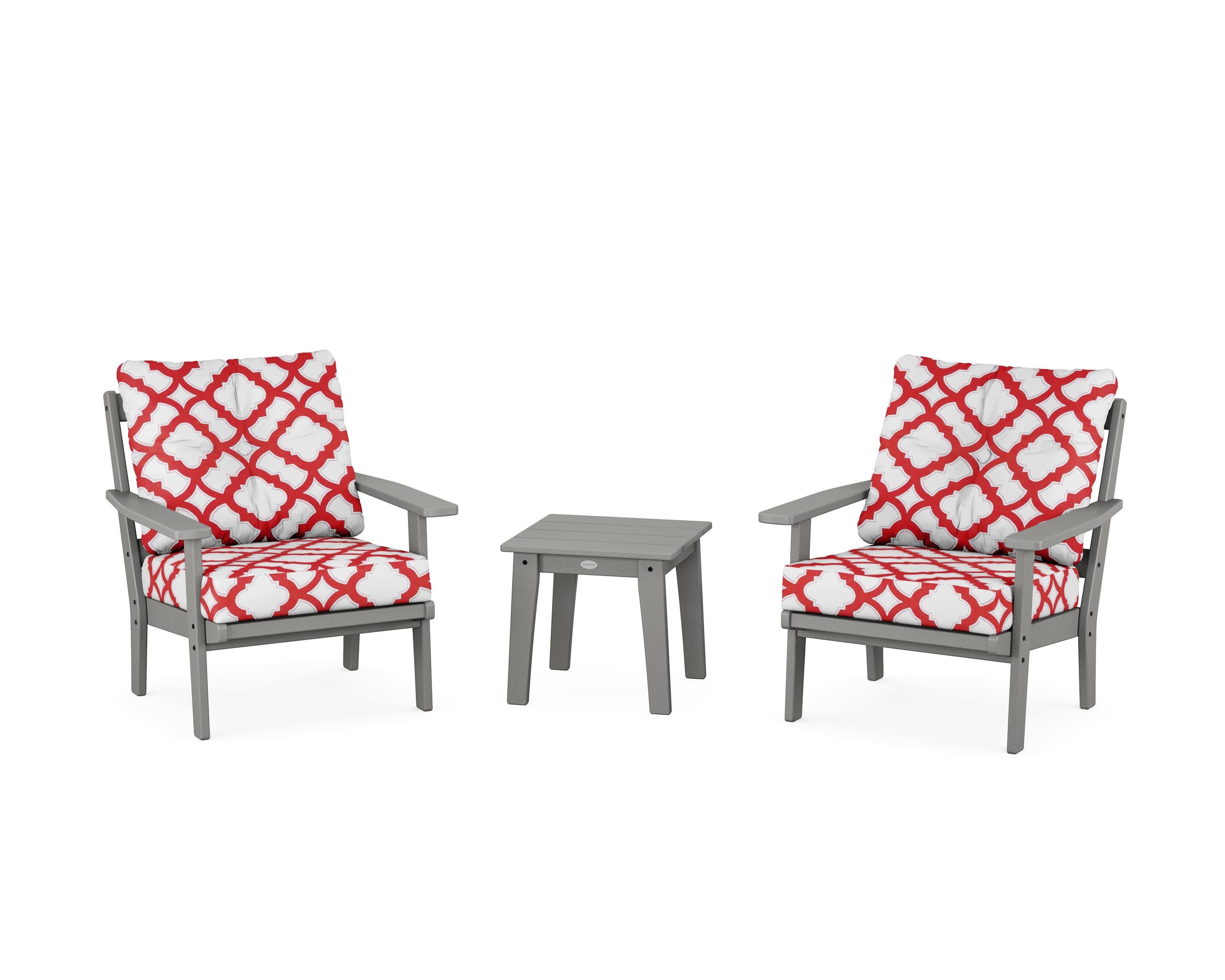 Prairie 3-Piece Deep Seating Set in Slate Grey / Trellis Crimson