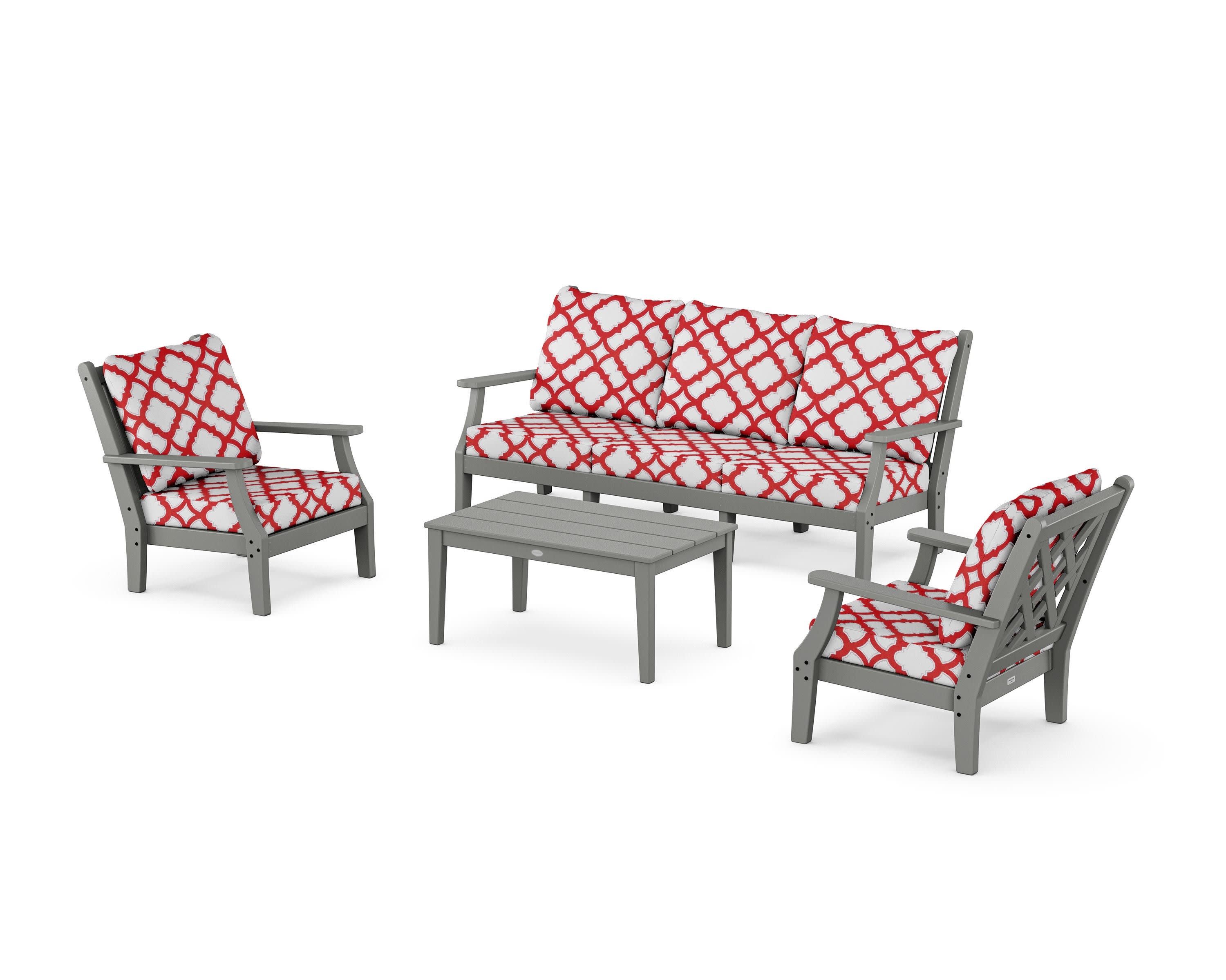 Wovendale 4-Piece Deep Seating Set with Sofa in Slate Grey / Trellis Crimson