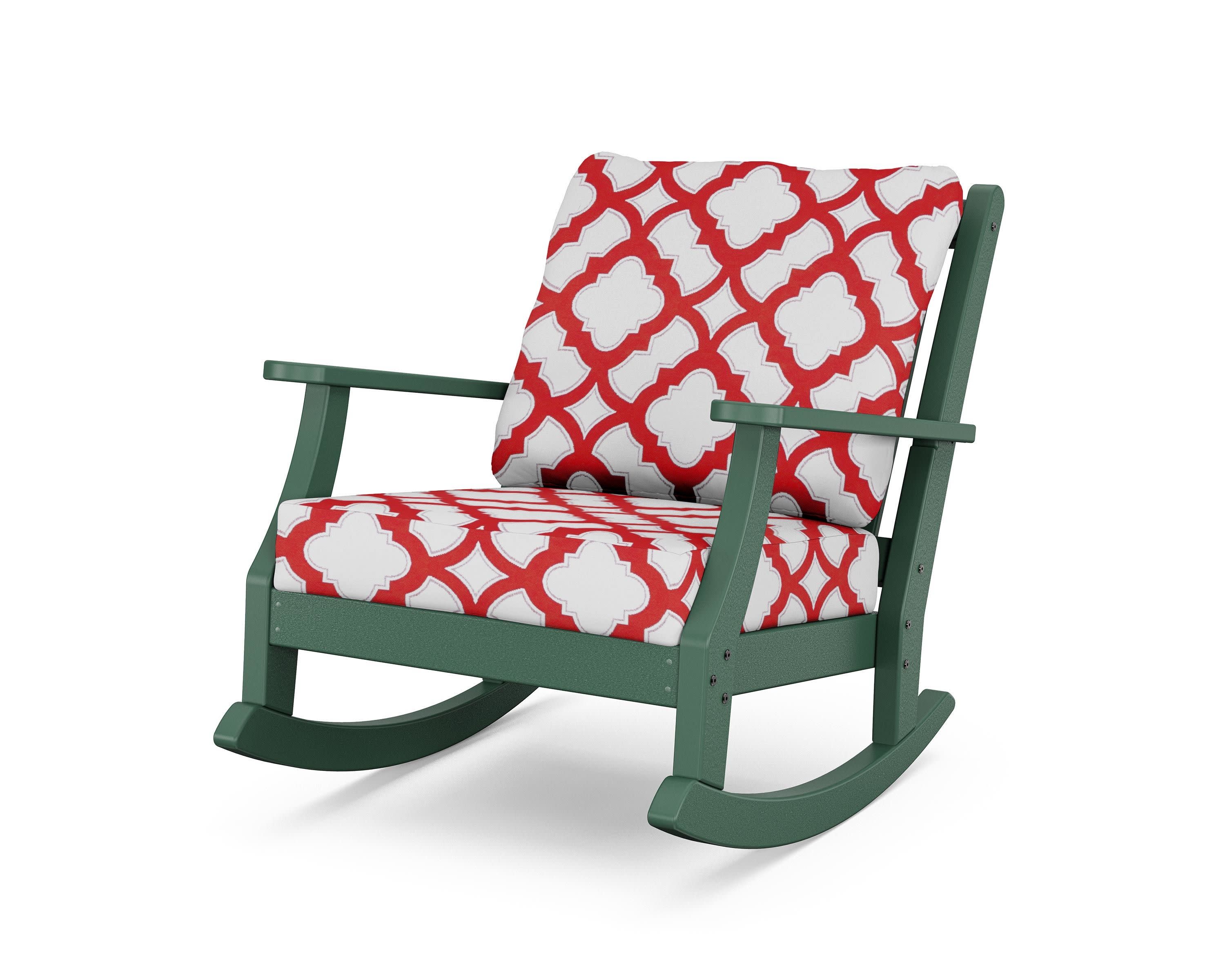 Wovendale Deep Seating Rocking Chair in Green / Trellis Crimson