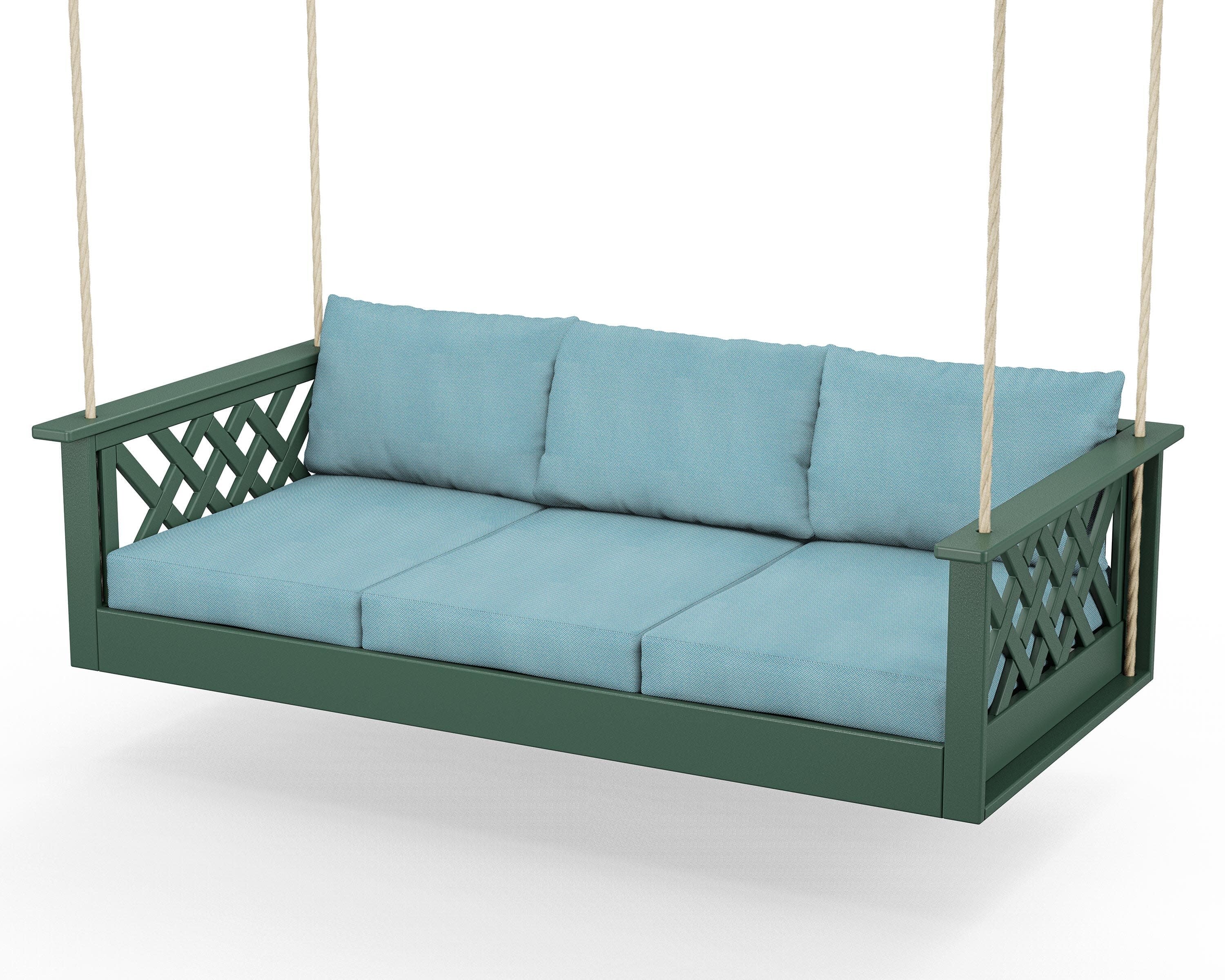 Wovendale Daybed Swing in Green / Lattice Sky Blue
