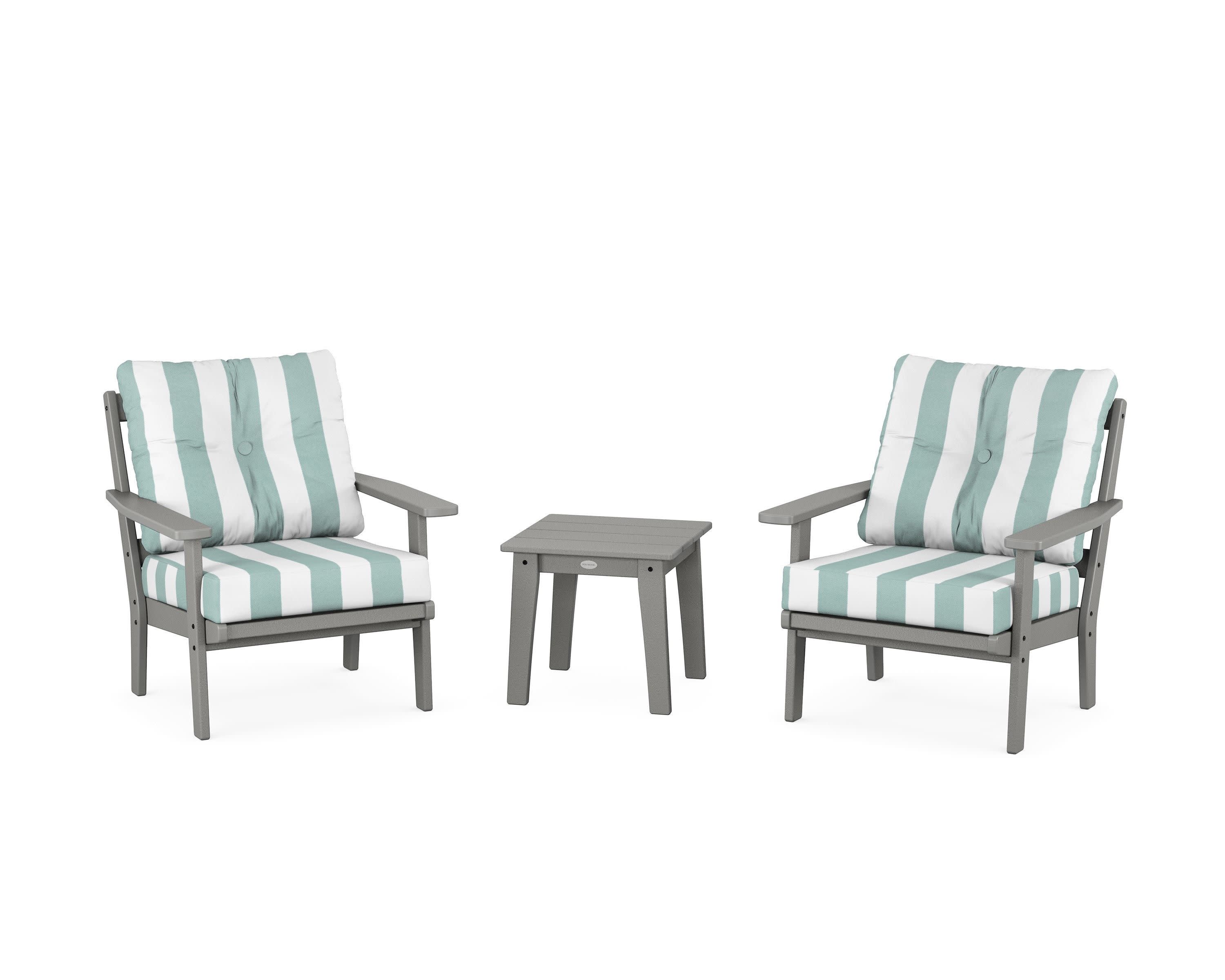 Prairie 3-Piece Deep Seating Set in Slate Grey / Cabana Stripe Glacier Spa