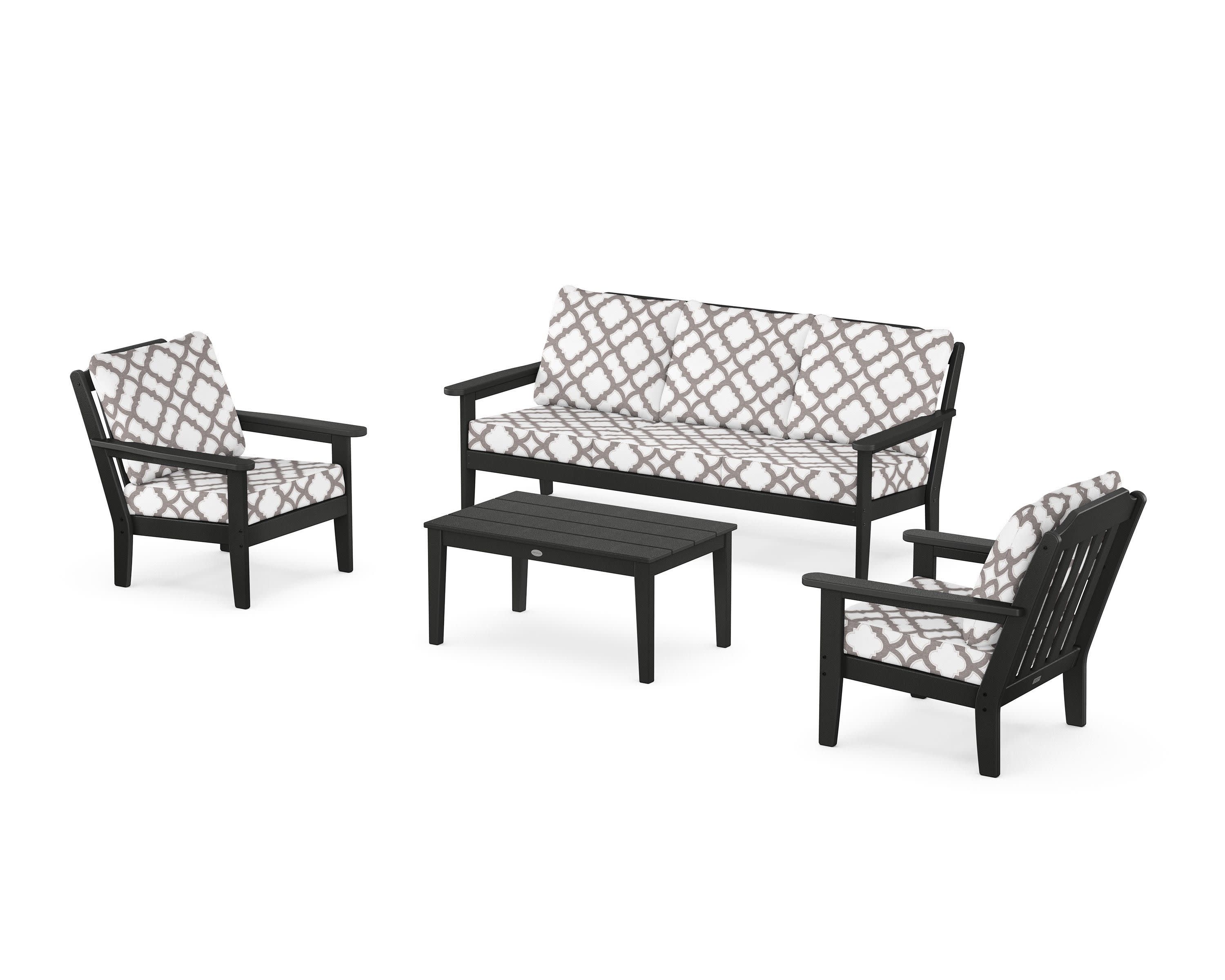 Cottage 4-Piece Deep Seating Set with Sofa in Black / Trellis Grey Mist