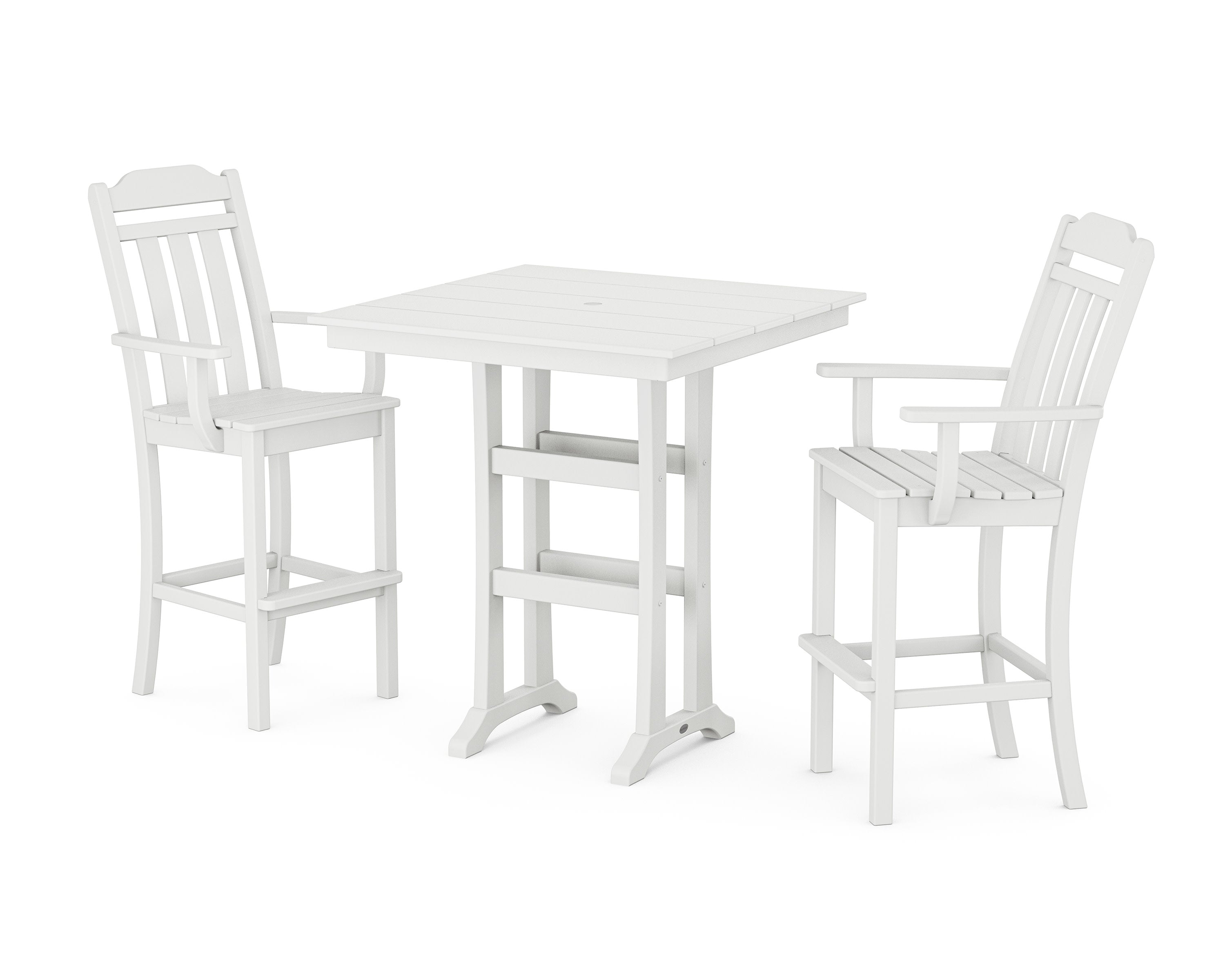 Cottage 3-Piece Farmhouse Bar Set with Trestle Legs in White