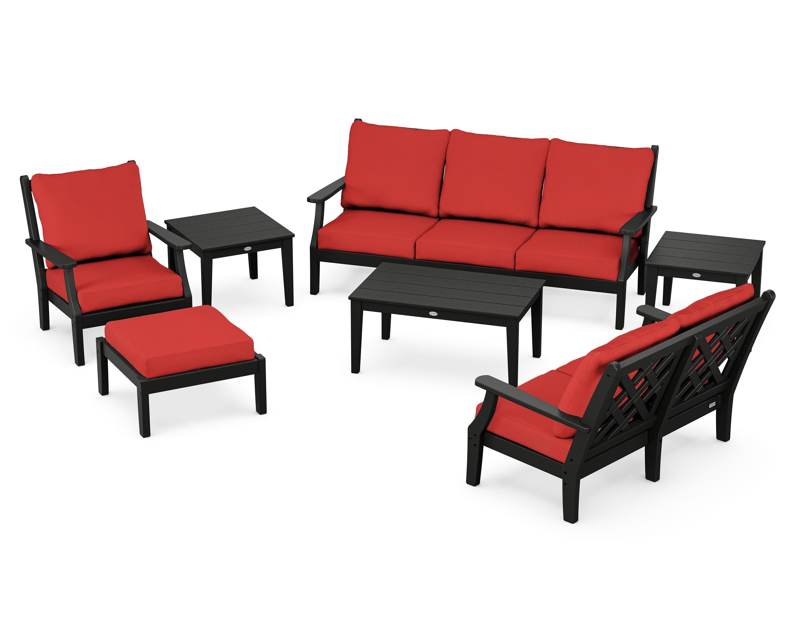 Wovendale 7-Piece Deep Seating Set in Black / Crimson Linen