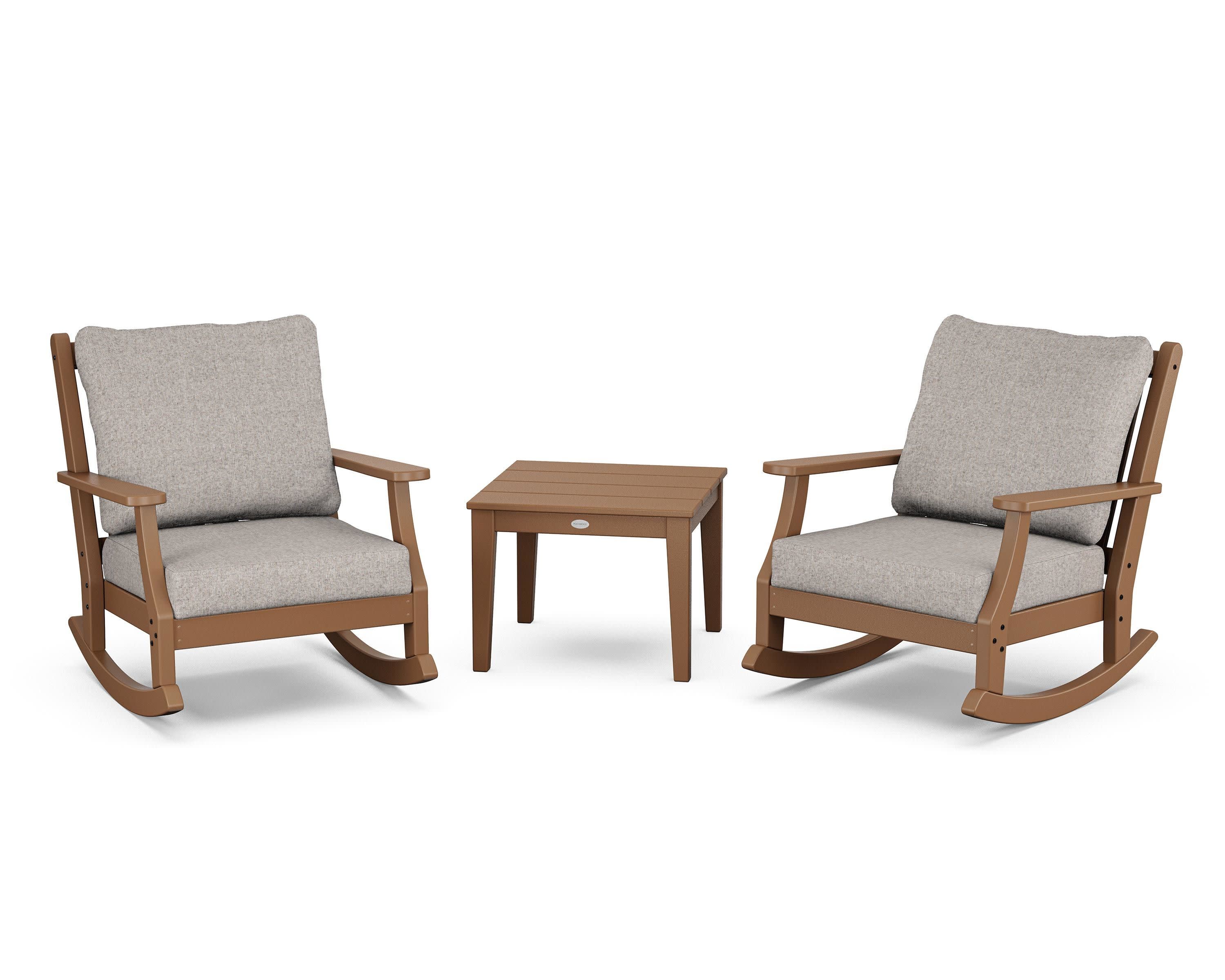 Wovendale 3-Piece Deep Seating Rocker Set in Teak / Weathered Tweed