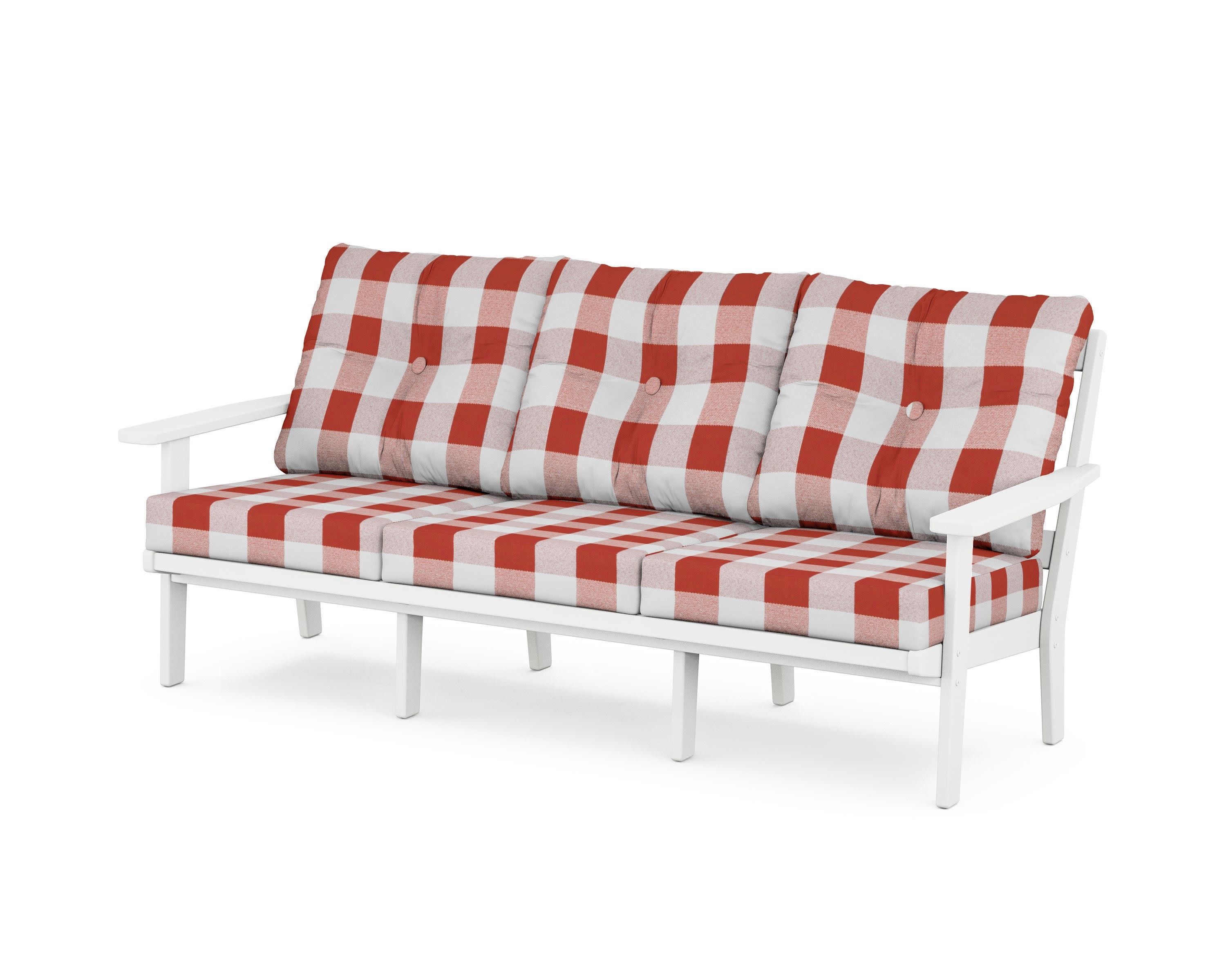 PrairieDeep Seating Sofa in White / Buffalo Plaid Crimson