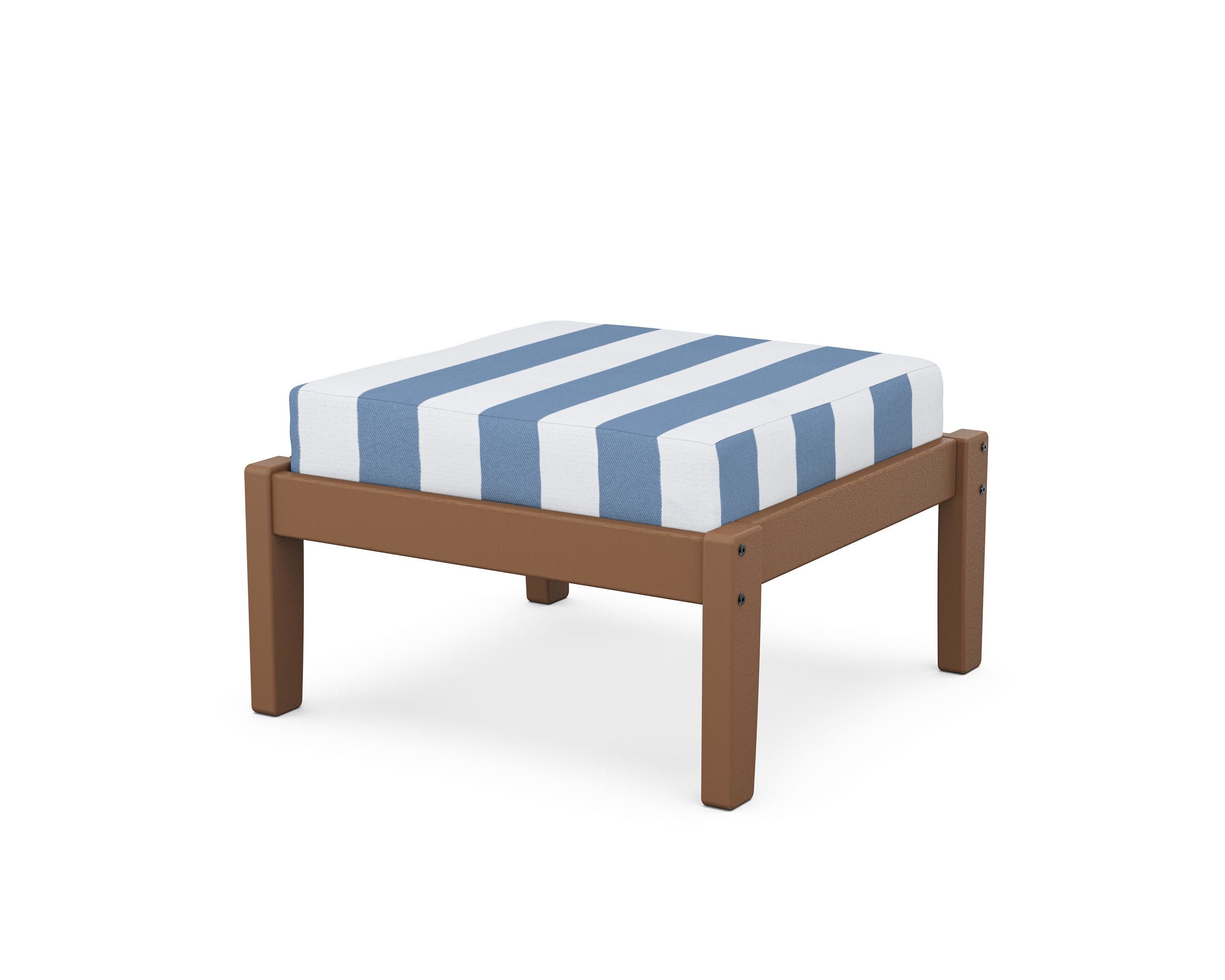 Deep Seating Ottoman in Teak / Cabana Stripe Sky Blue