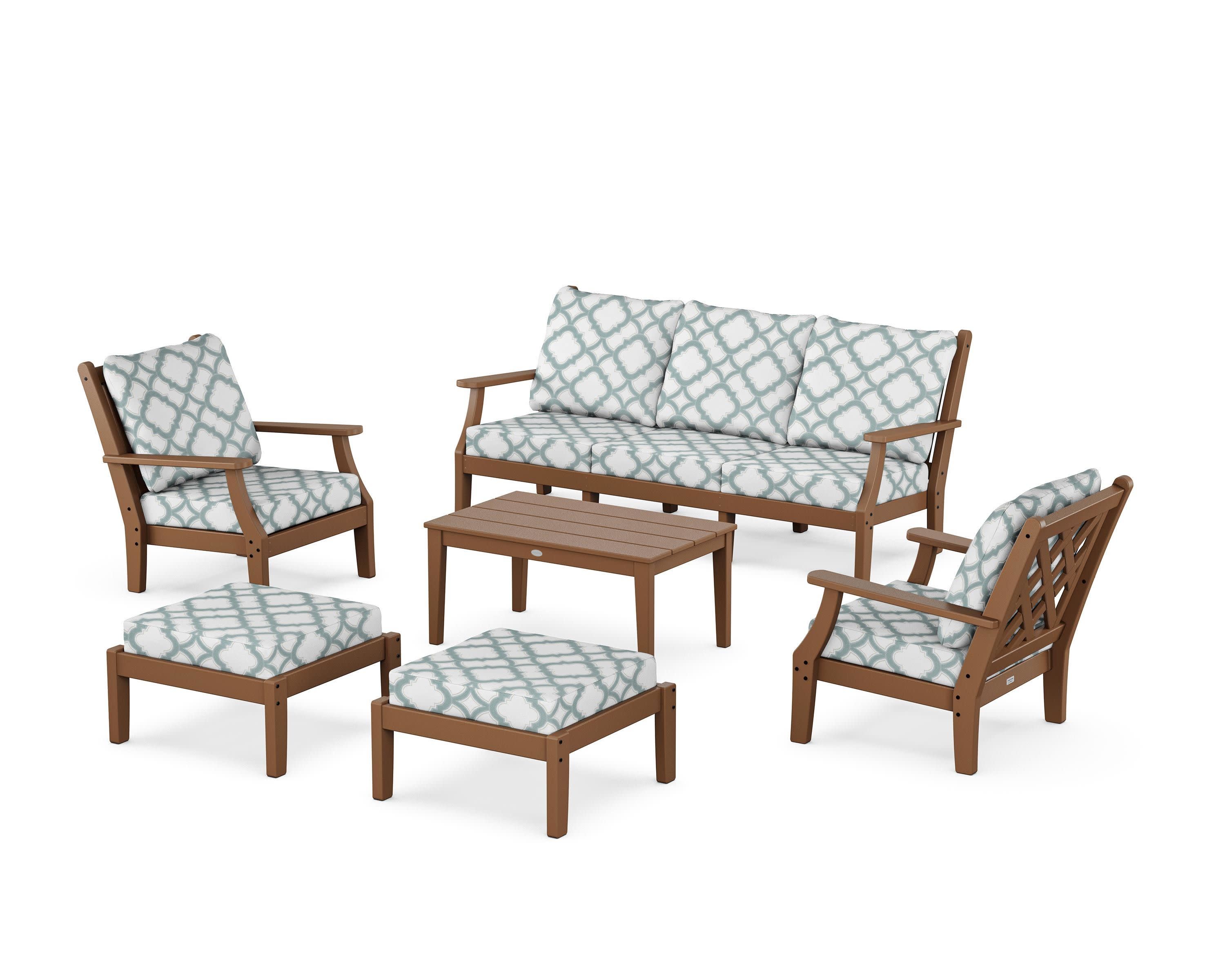 Wovendale 6-Piece Lounge Sofa Set in Teak / Trellis Glacier Spa