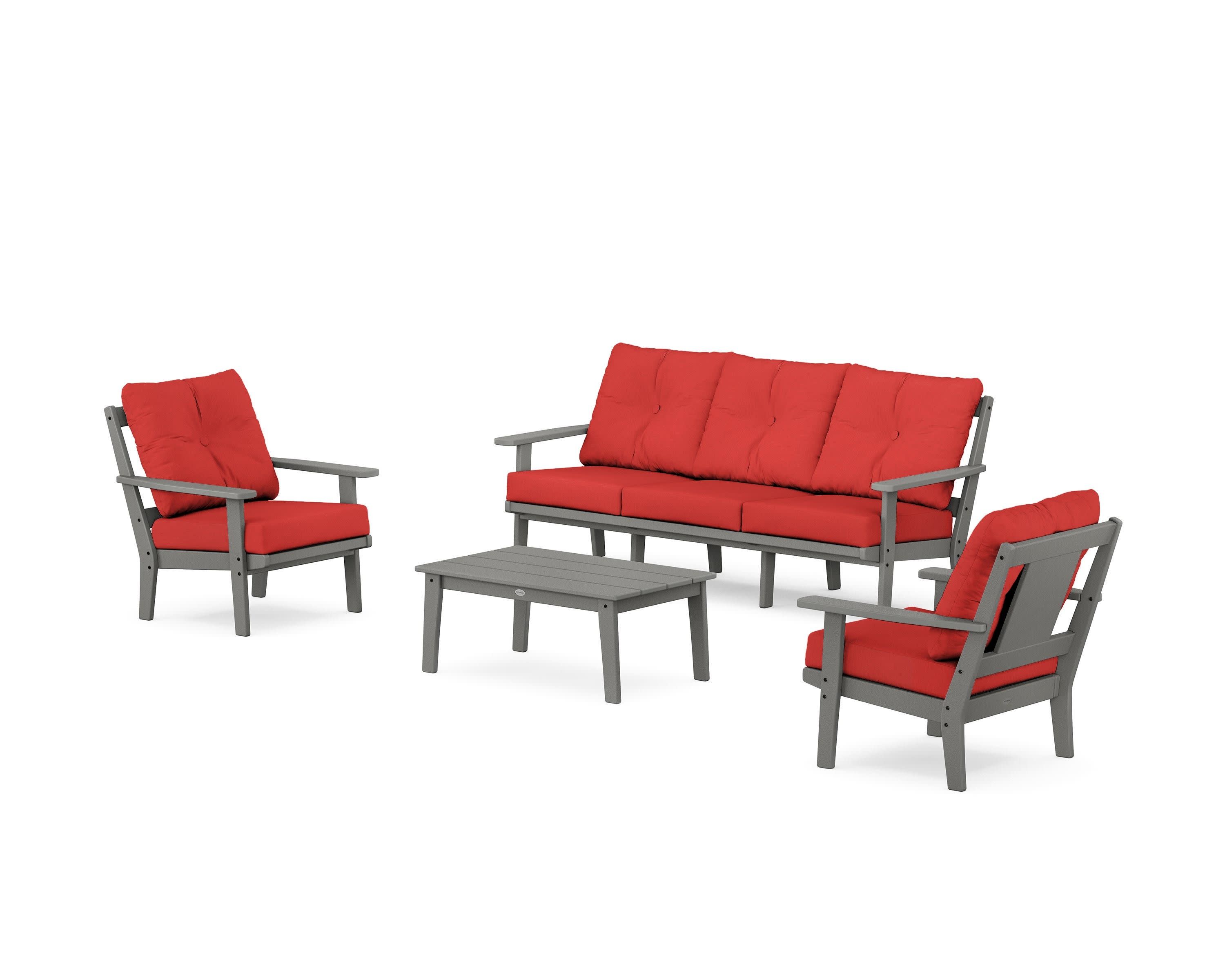 Prairie 4-Piece Deep Seating Set with Sofa in Slate Grey / Crimson Linen
