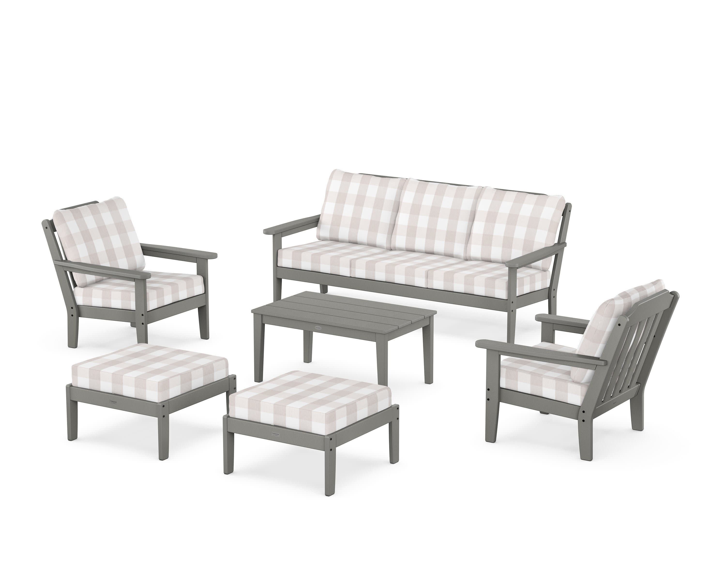 Cottage 6-Piece Lounge Sofa Set in Slate Grey / Buffalo Plaid Dune Burlap