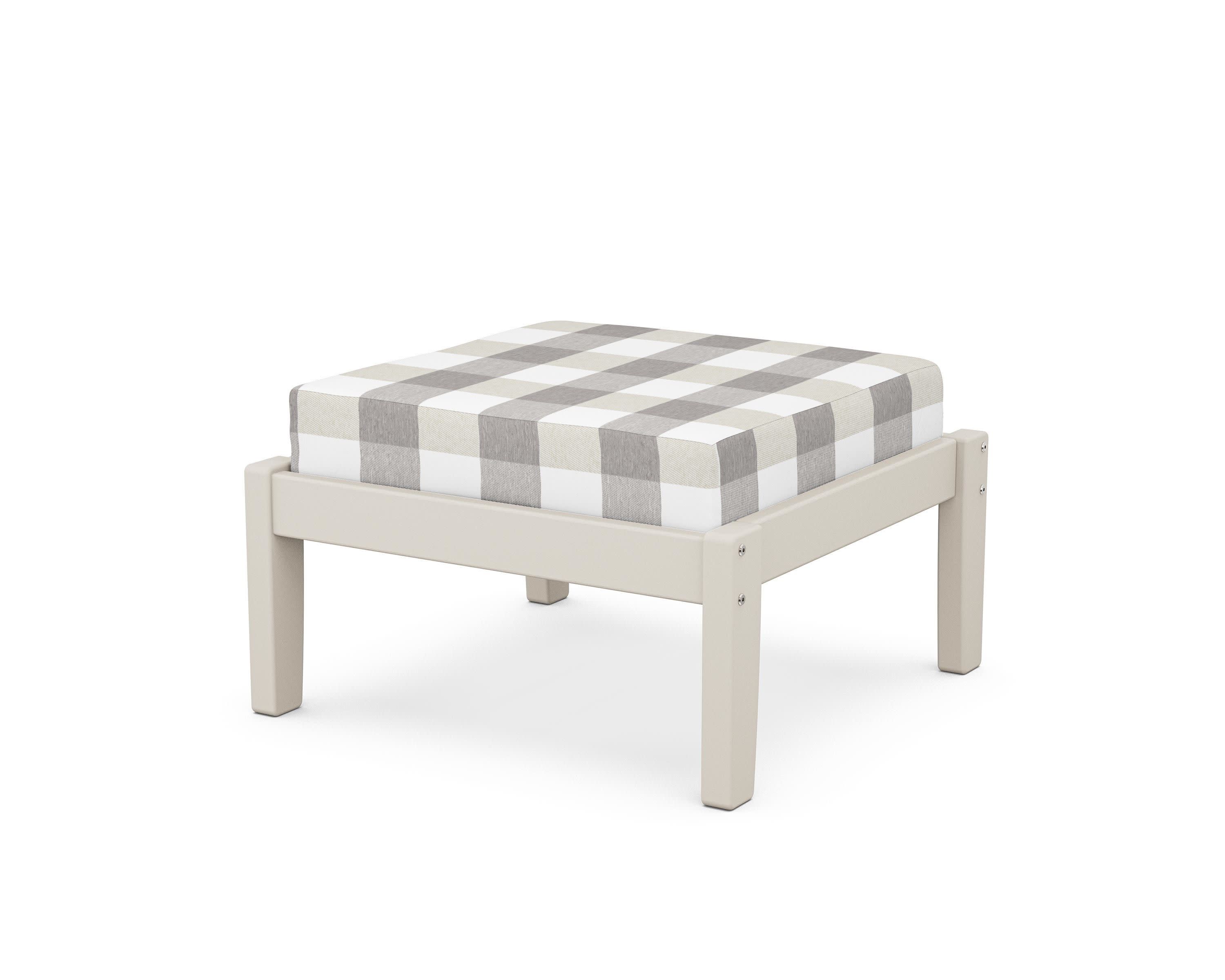 Deep Seating Ottoman in Sand / Buffalo Plaid Grey Mist