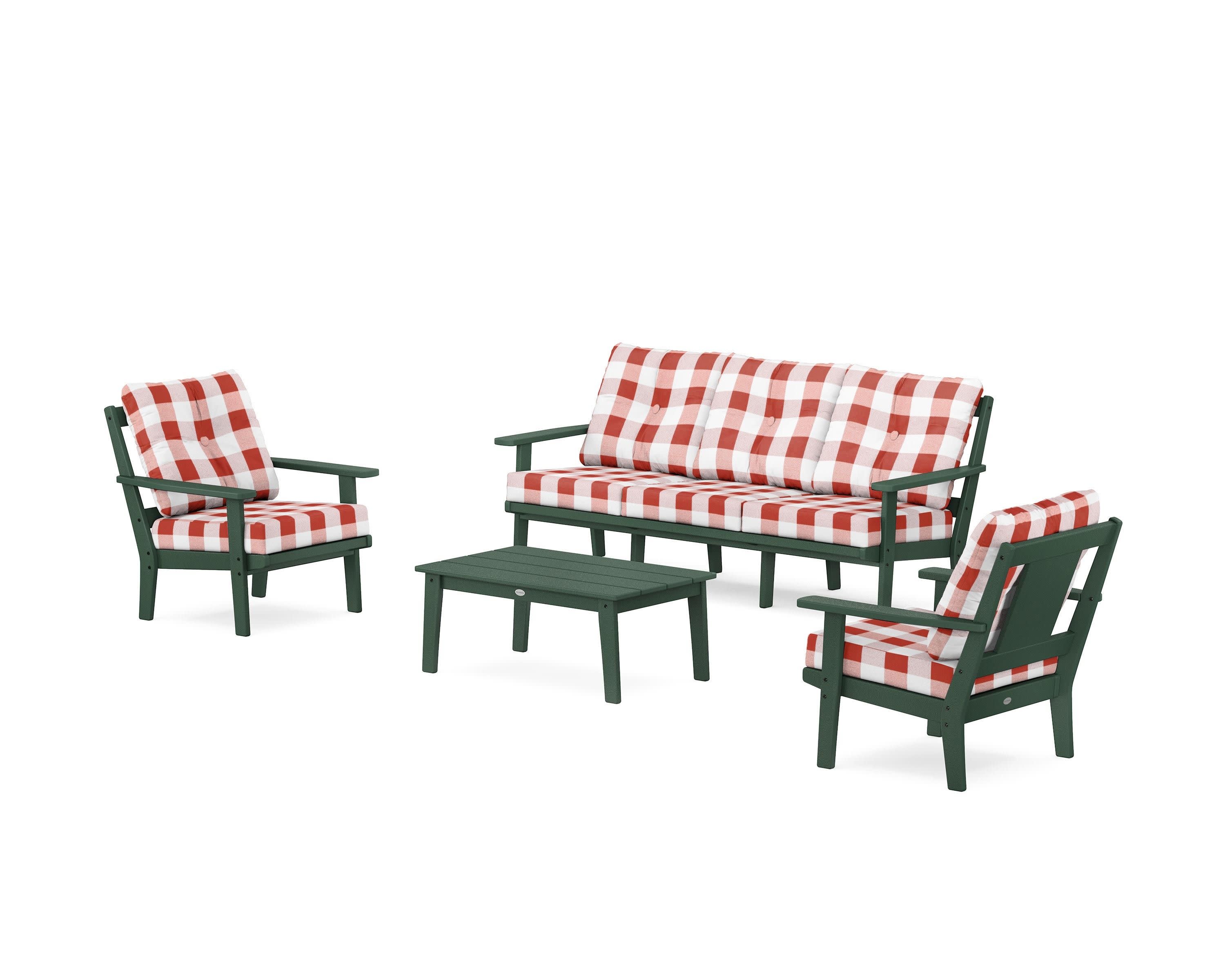 Prairie 4-Piece Deep Seating Set with Sofa in Green / Buffalo Plaid Crimson