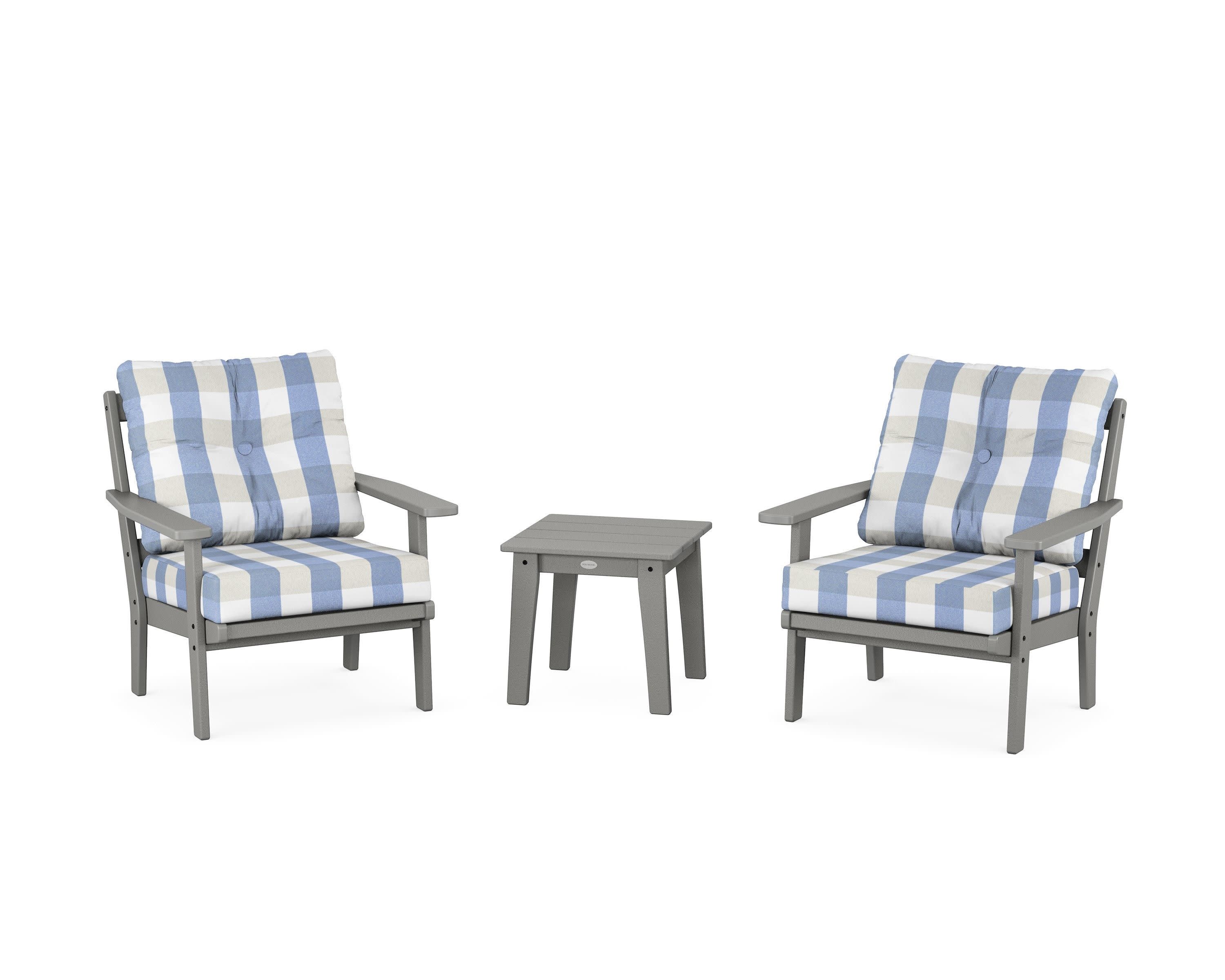 Prairie 3-Piece Deep Seating Set in Slate Grey / Buffalo Plaid Sky Blue