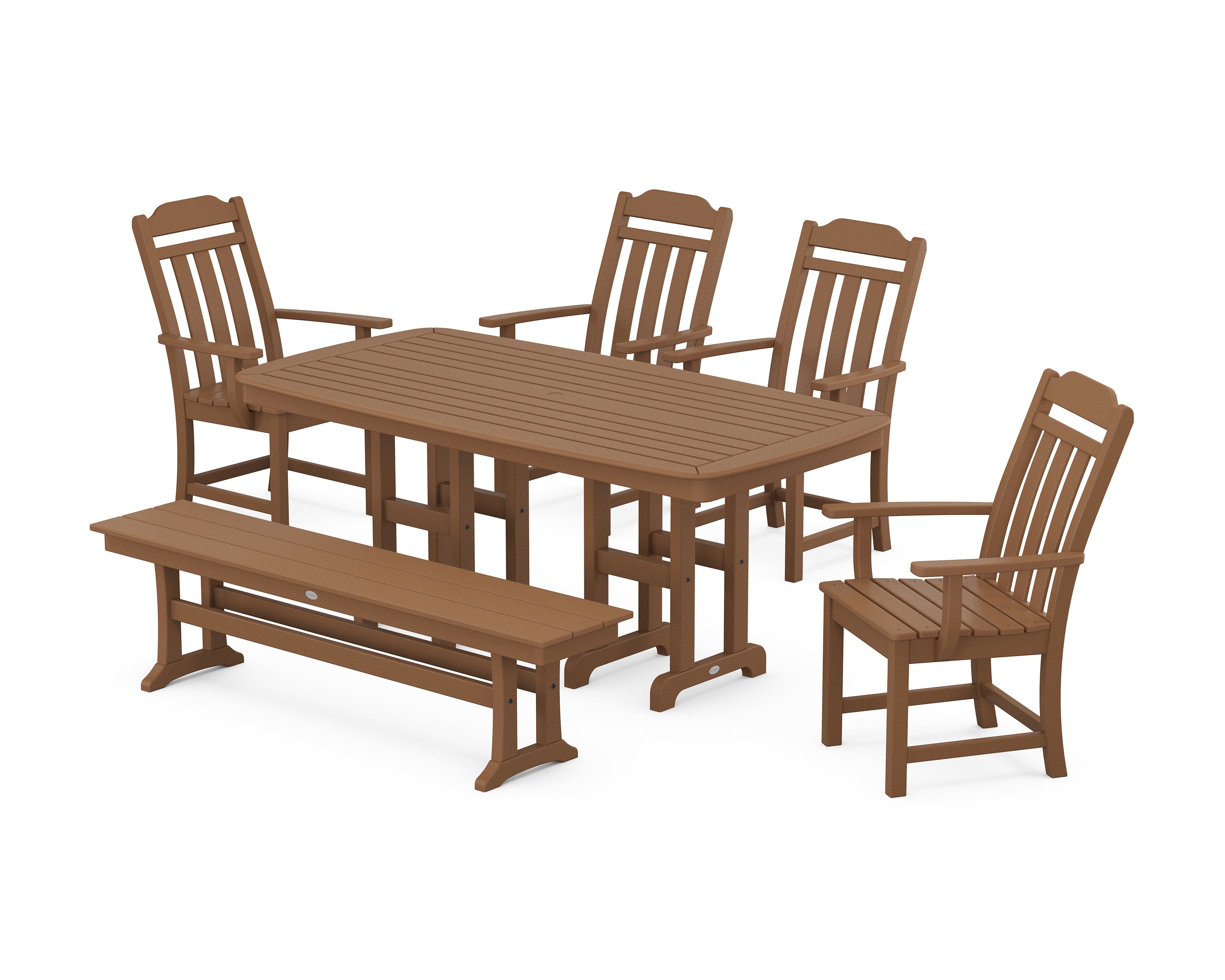 Cottage 6-Piece Dining Set with Bench in Teak
