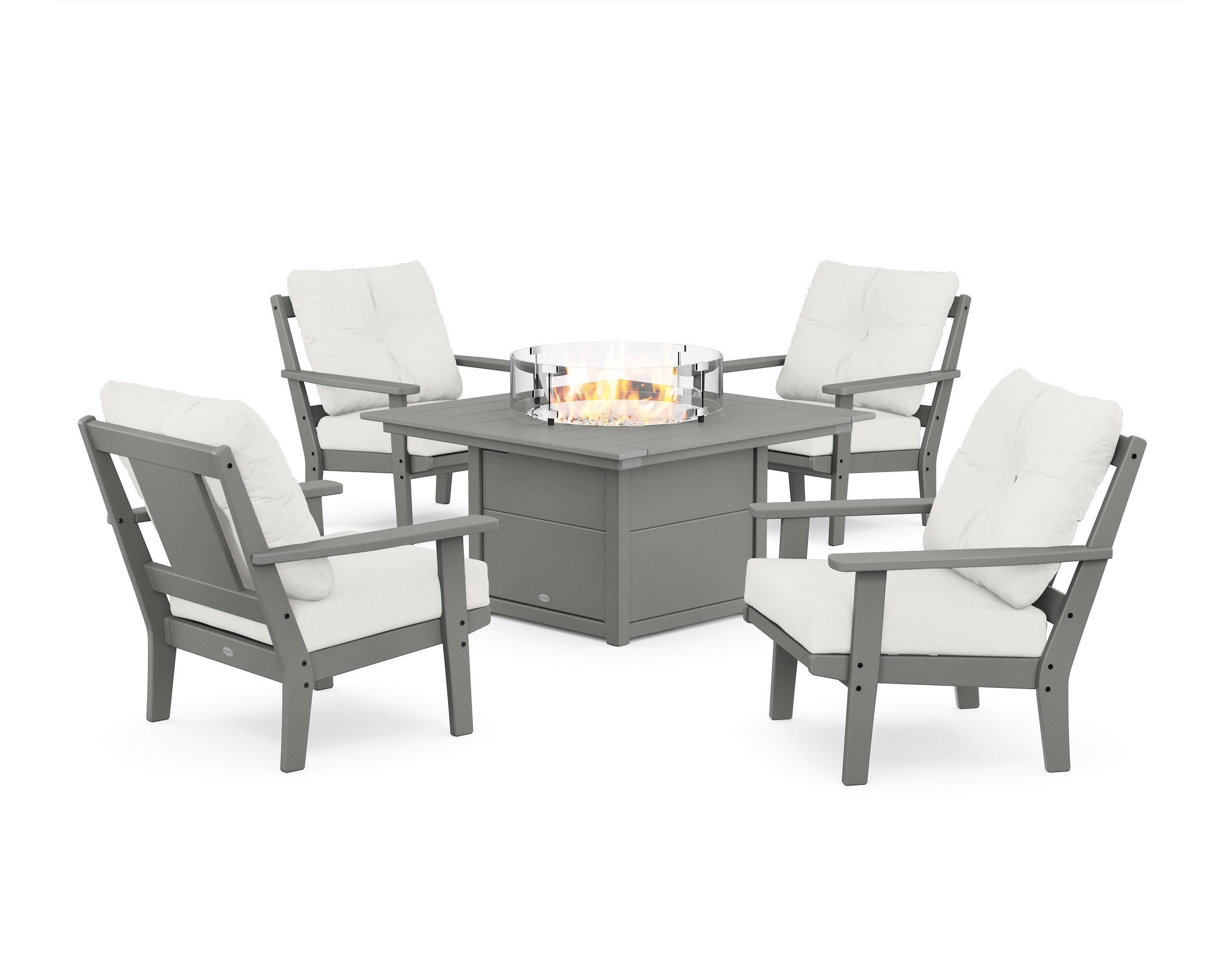 Prairie 5-Piece Deep Seating Set with Fire Pit Table in Slate Grey / Natural Linen