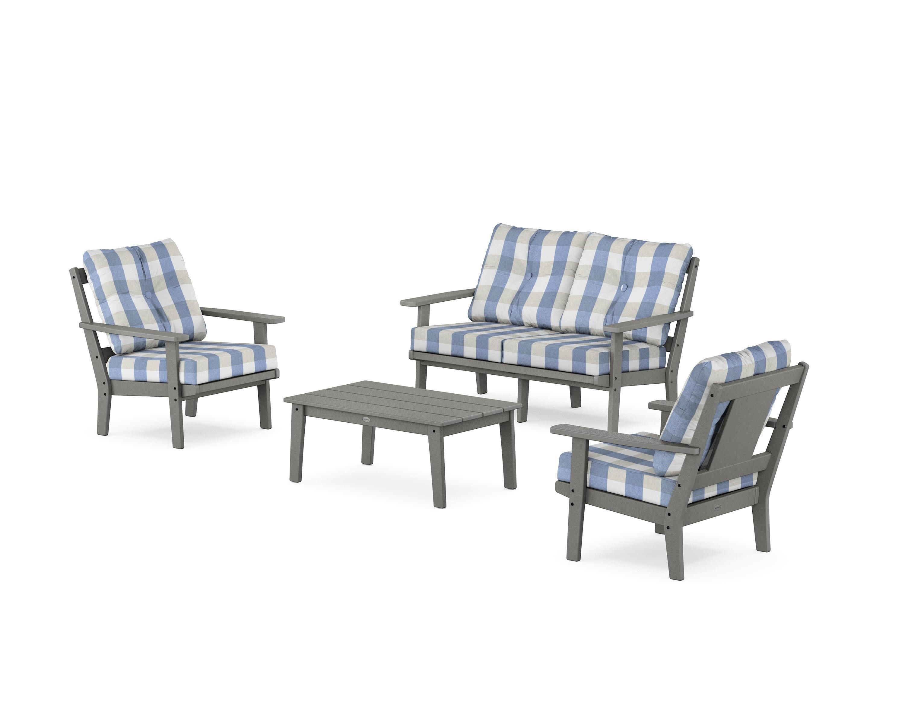 Prairie 4-Piece Deep Seating Set with Loveseat in Slate Grey / Buffalo Plaid Sky Blue