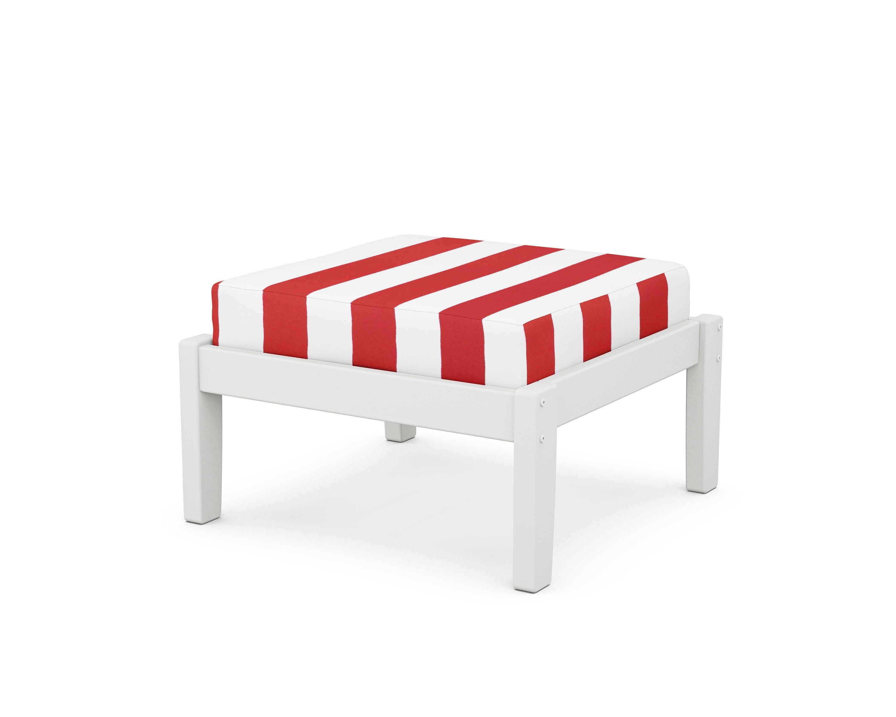 Deep Seating Ottoman in White / Cabana Stripe Crimson