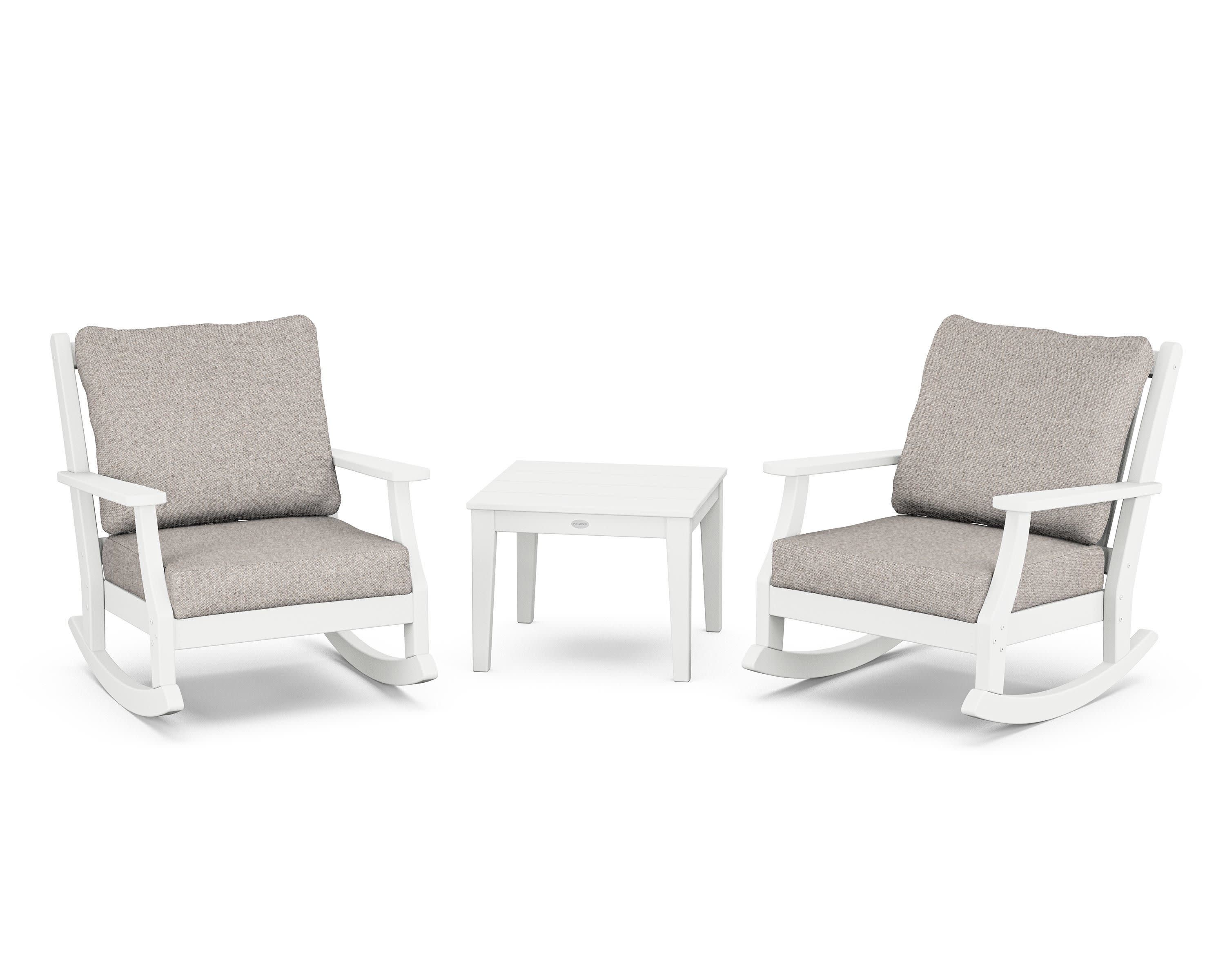 Wovendale 3-Piece Deep Seating Rocker Set in White / Weathered Tweed