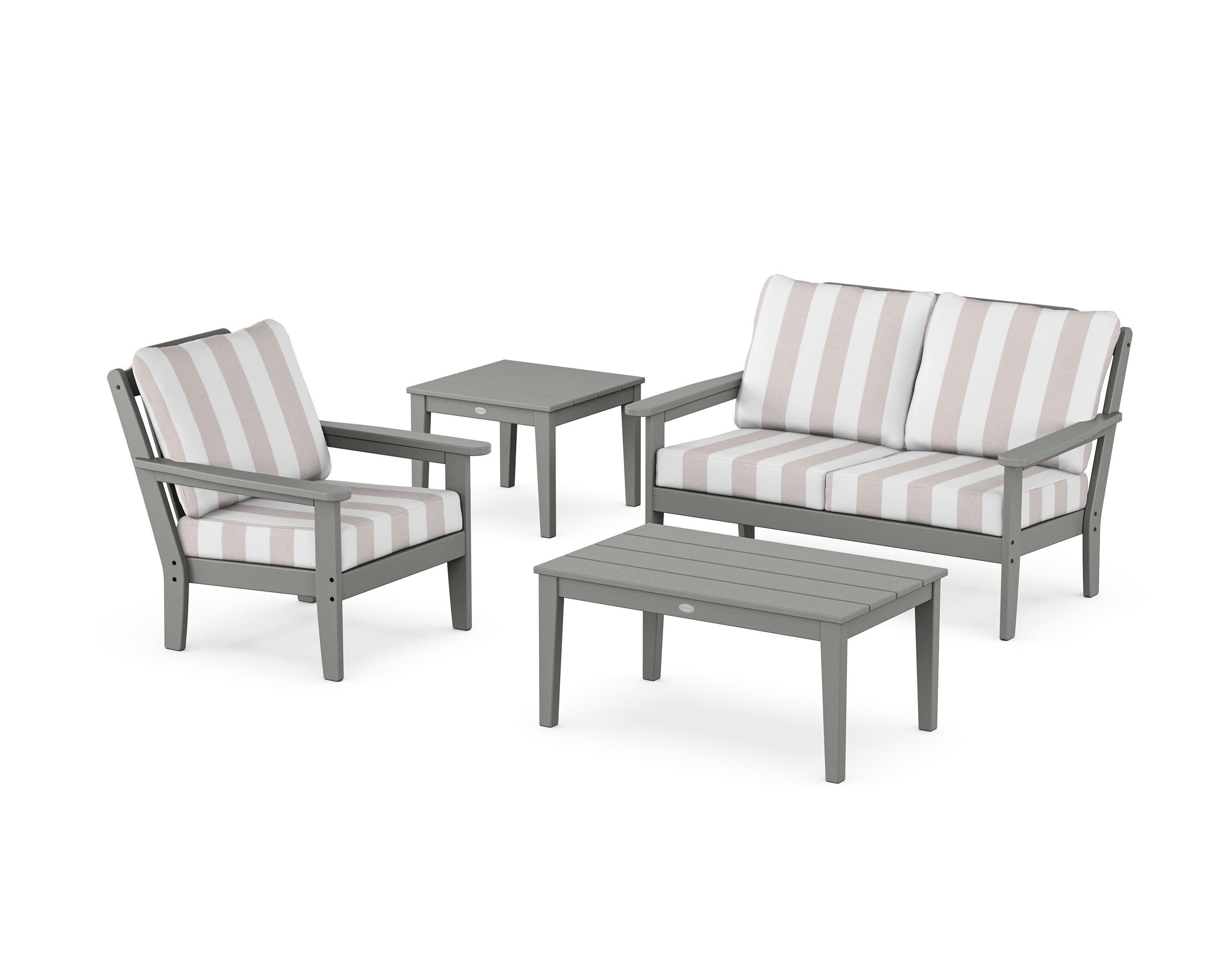 Wovendale 4-Piece Deep Seating Set in Slate Grey / Cabana Stripe Dune Burlap