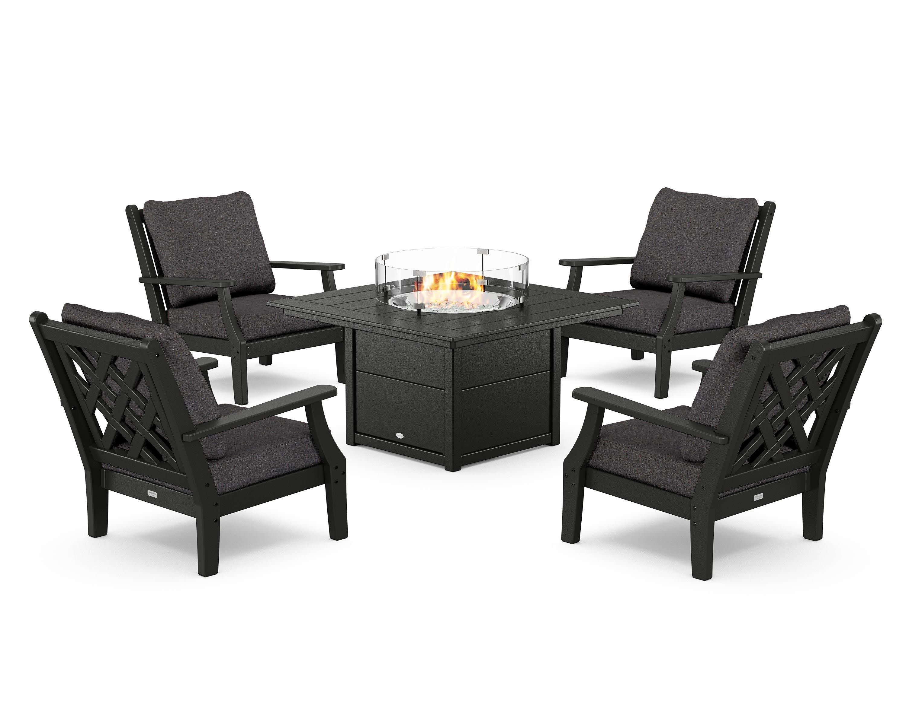 Wovendale 5-Piece Deep Seating Set with Fire Pit Table in Black / Ash Charcoal