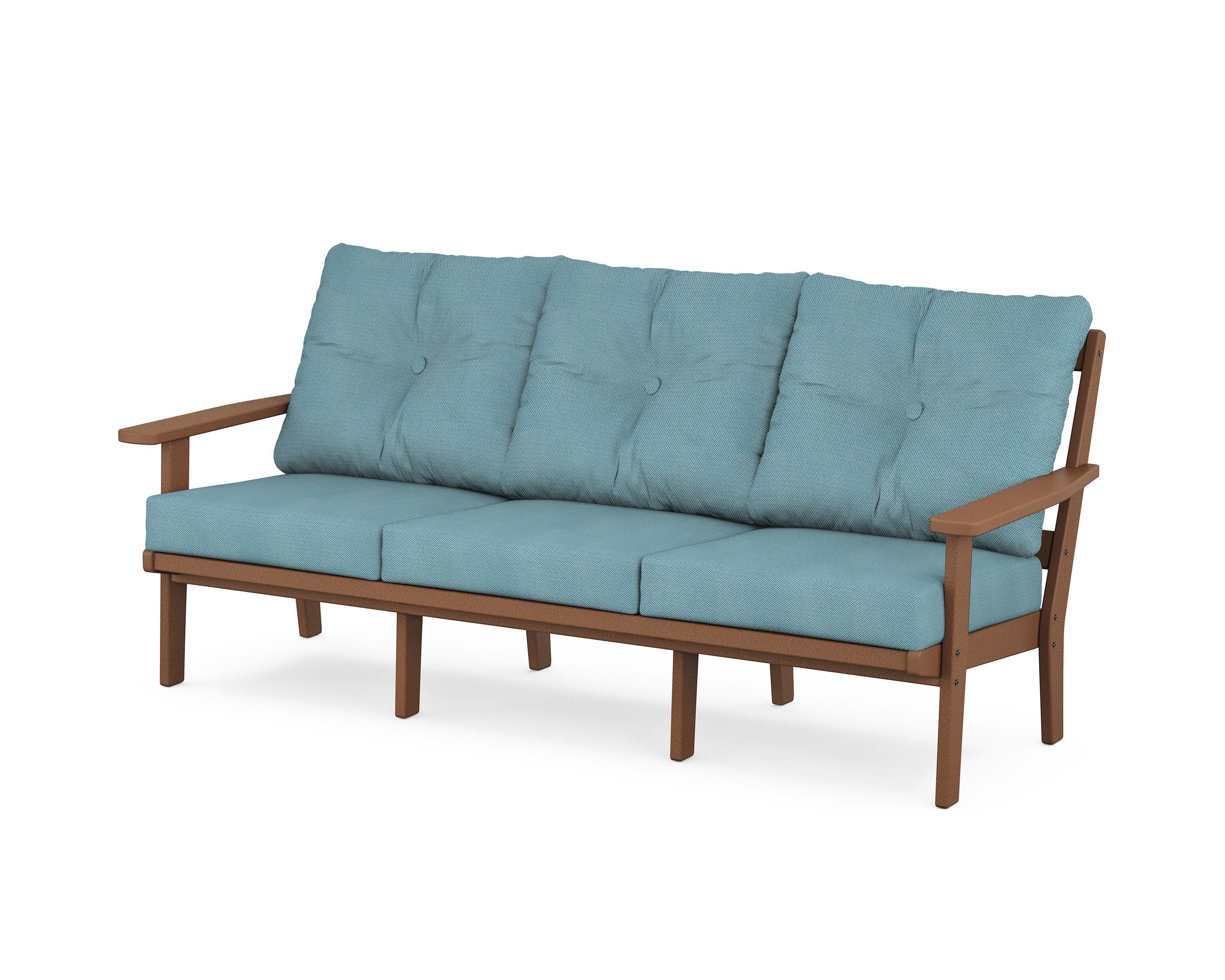 PrairieDeep Seating Sofa in Teak / Lattice Sky Blue