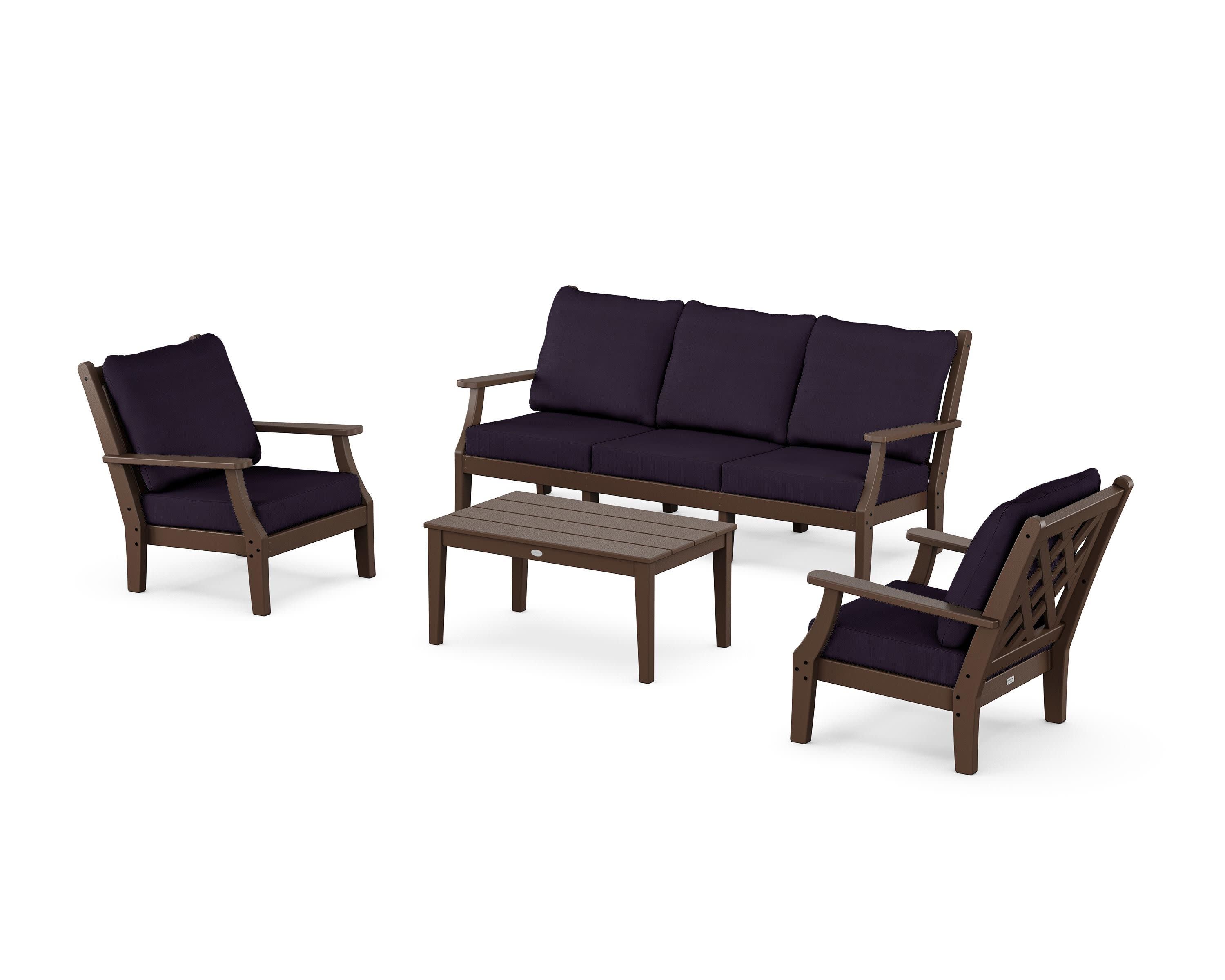 Wovendale 4-Piece Deep Seating Set with Sofa in Mahogany / Navy Linen