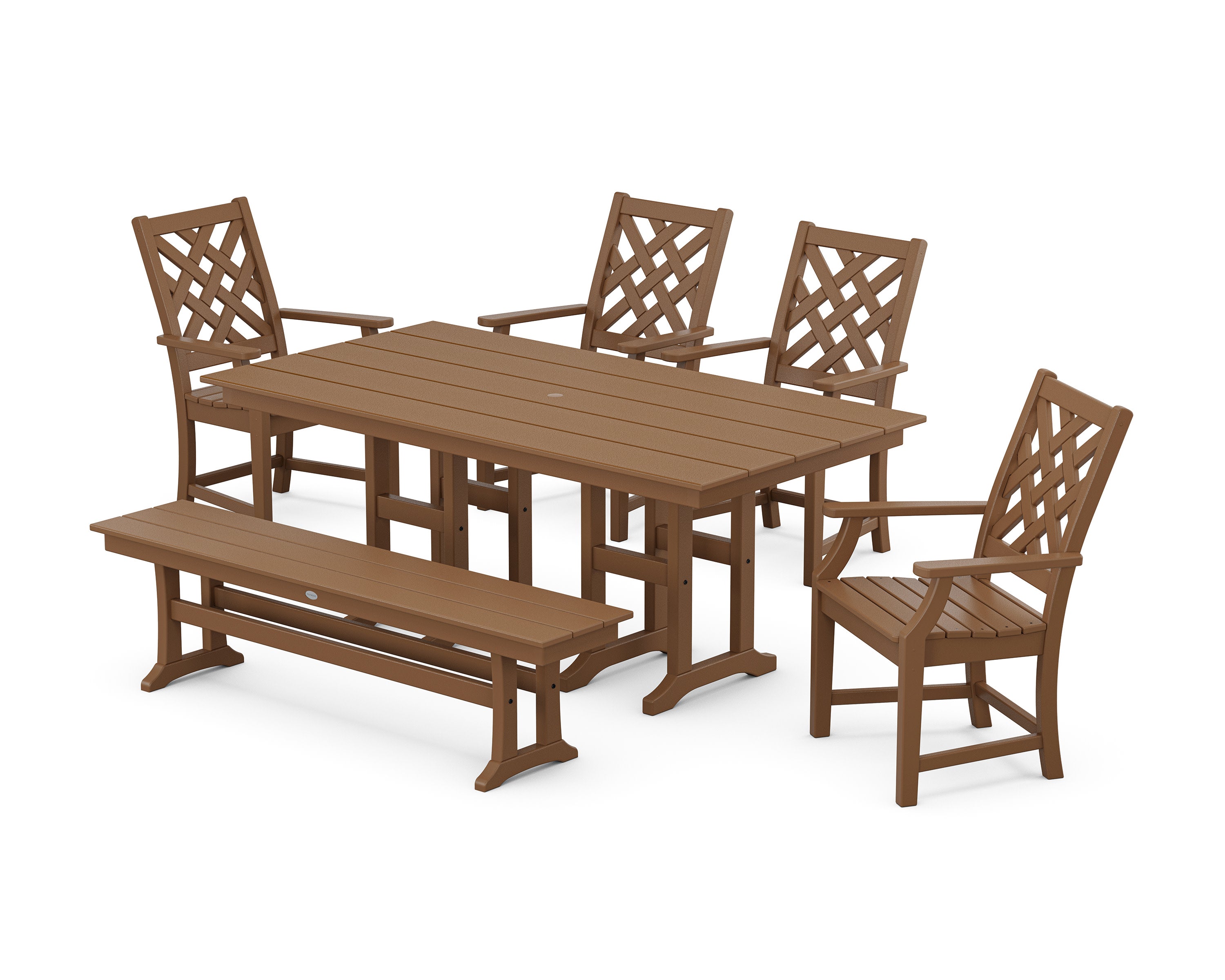 Wovendale 6-Piece Farmhouse Dining Set with Bench in Teak